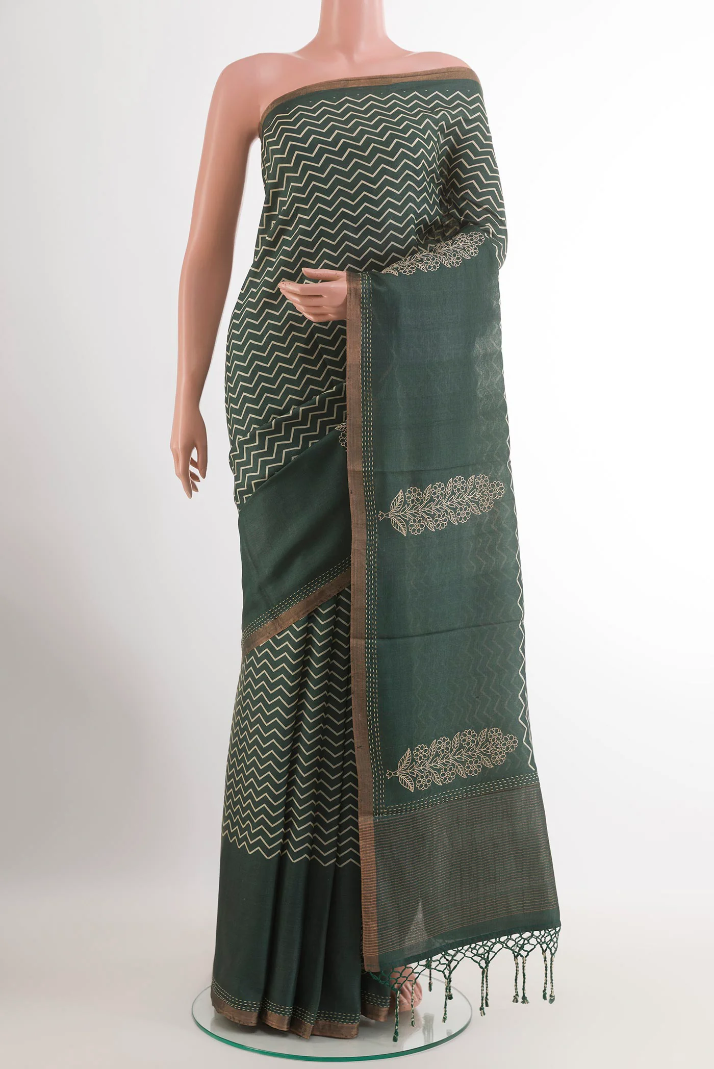 Bottle Green Tussar Silk Saree