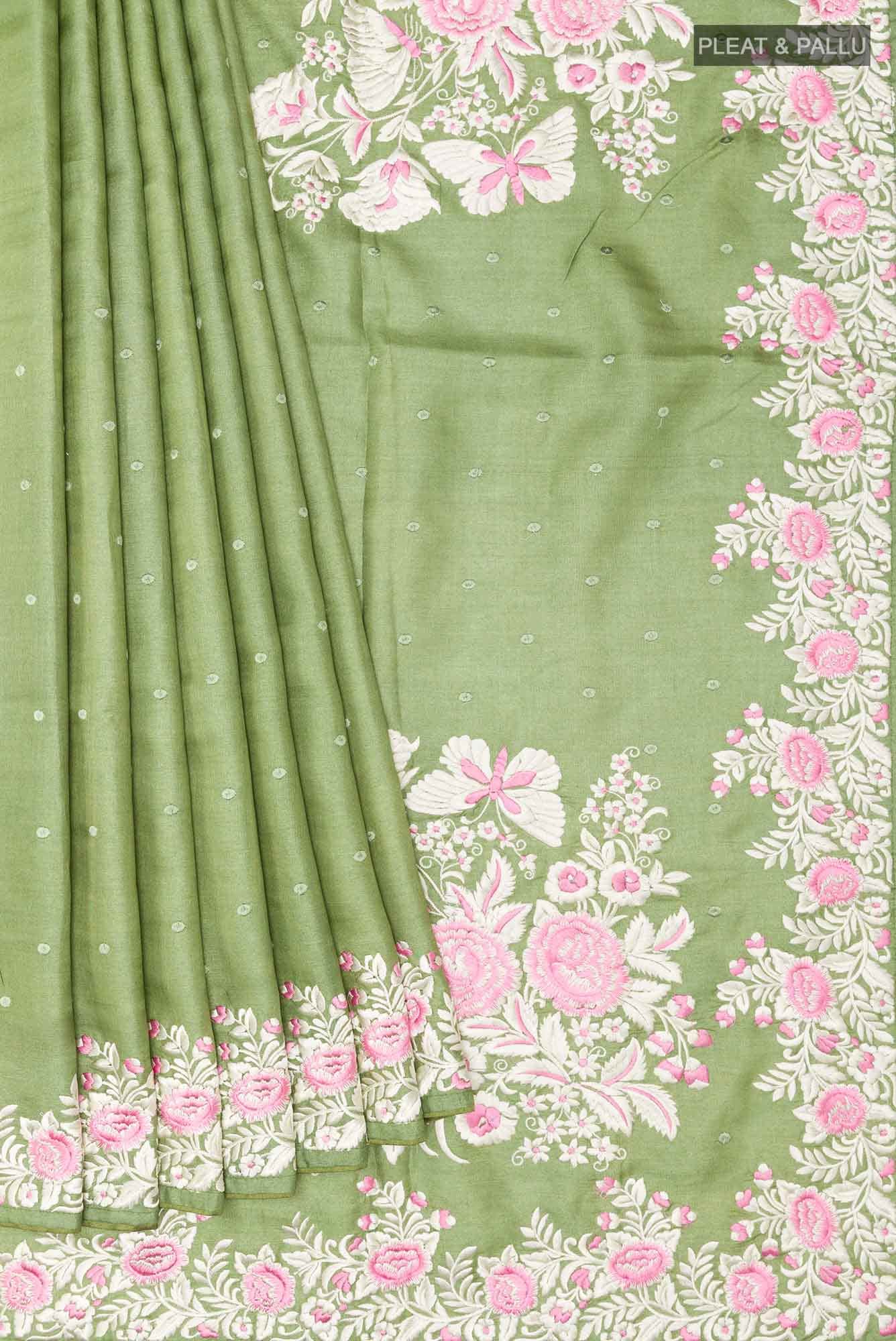 Green Tussar Saree - Image 2