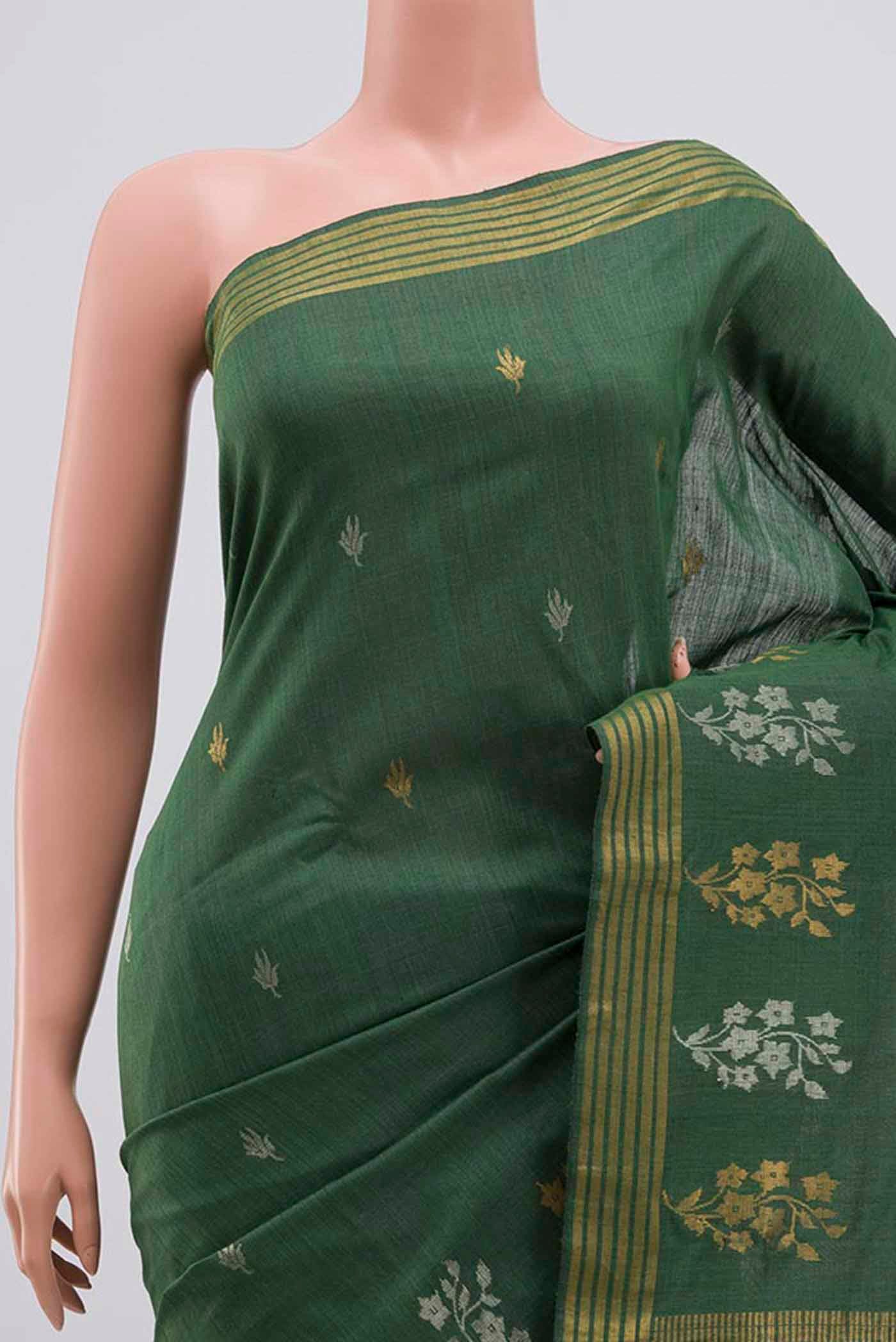 Sage Green Tussar Silk Saree - Image 3