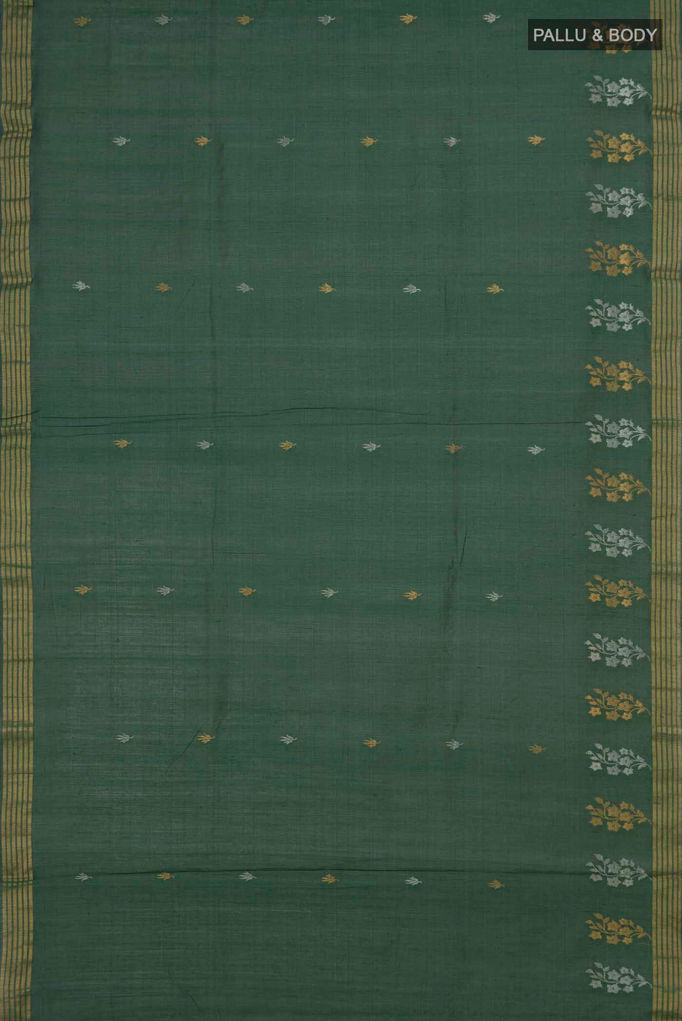 Sage Green Tussar Silk Saree - Image 5
