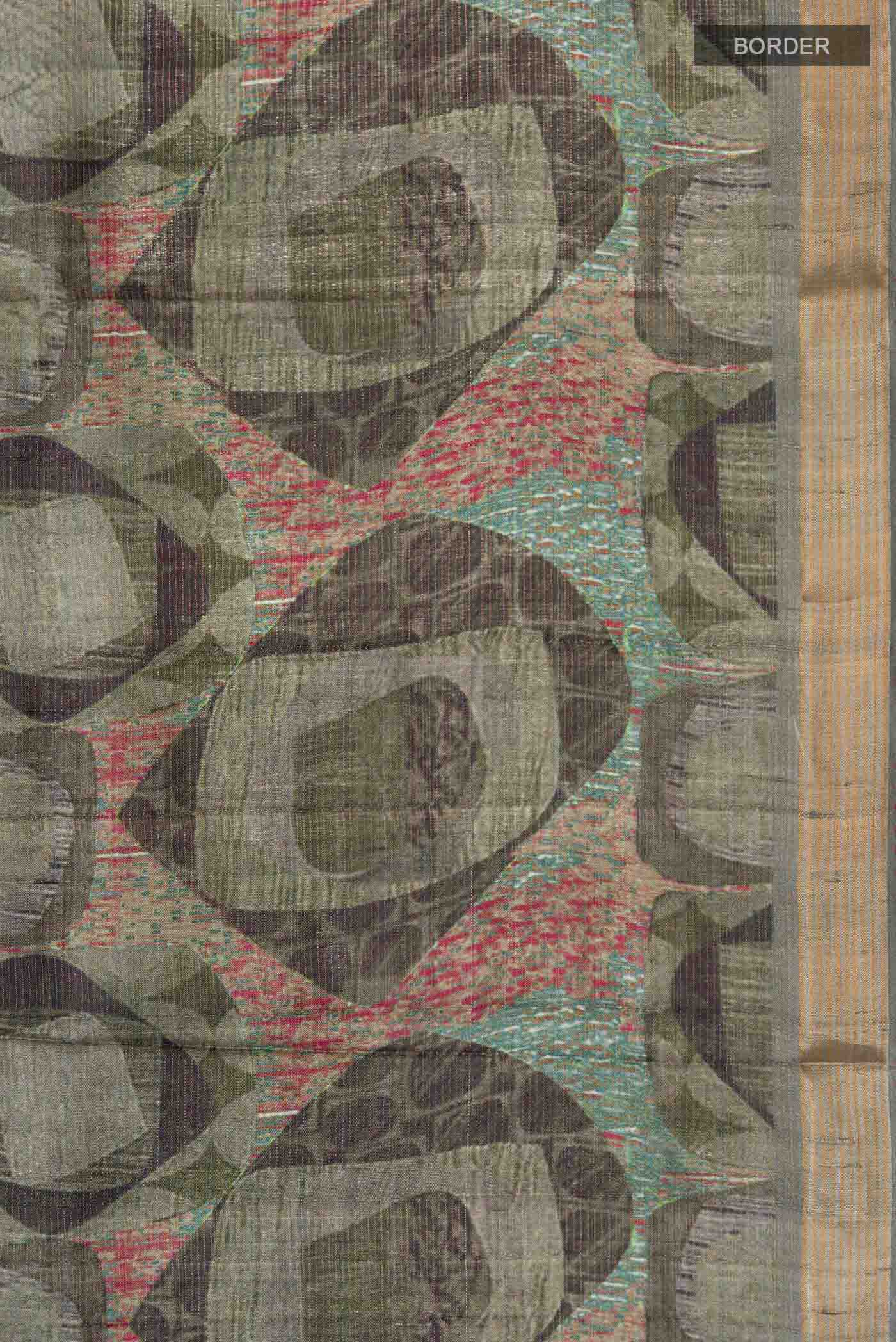 Green Tussar Silk Saree - Image 3