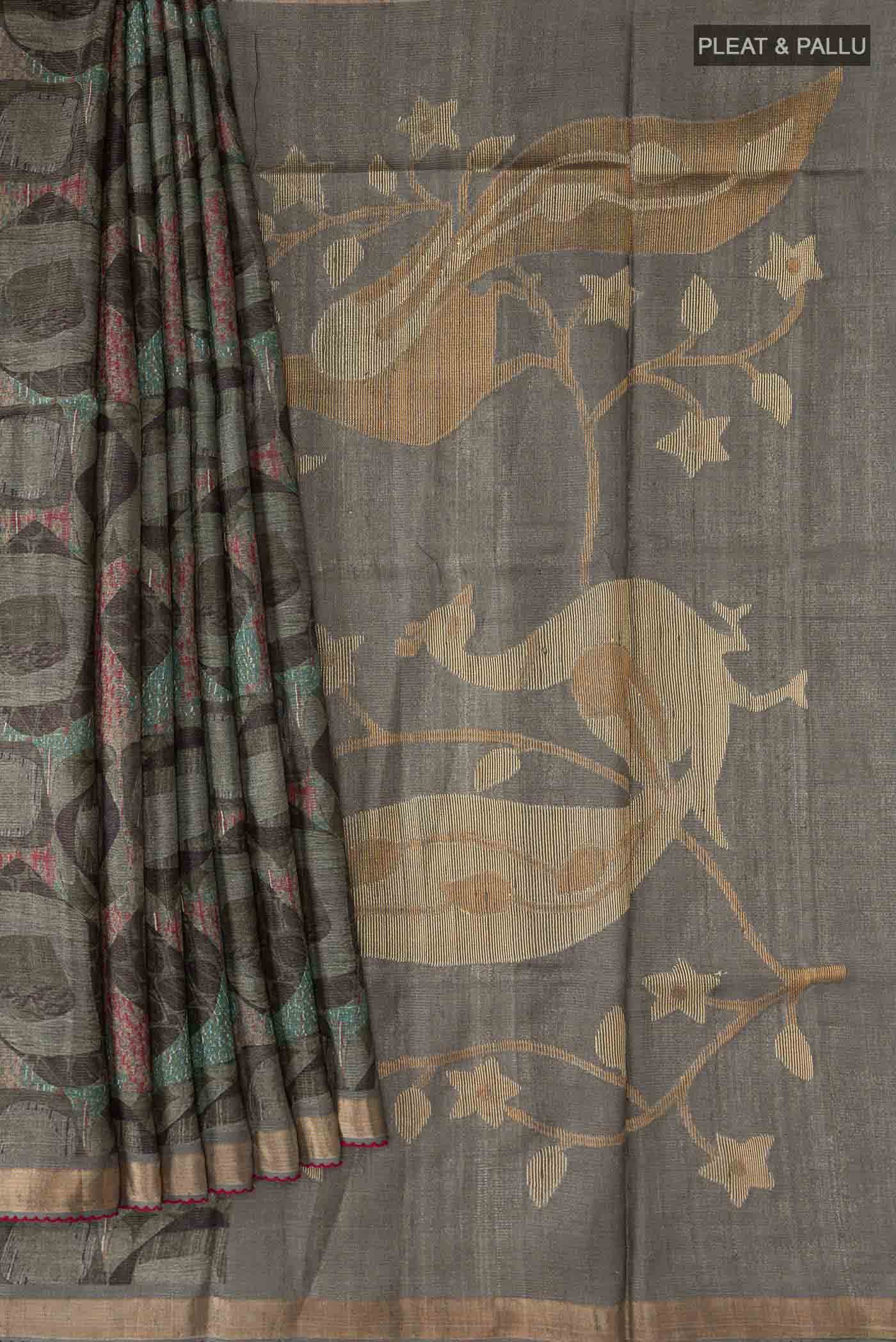 Green Tussar Silk Saree - Image 4