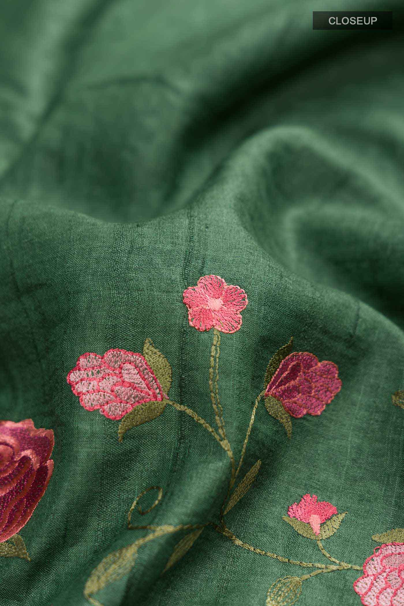 Green Tussar Silk Saree - Image 2
