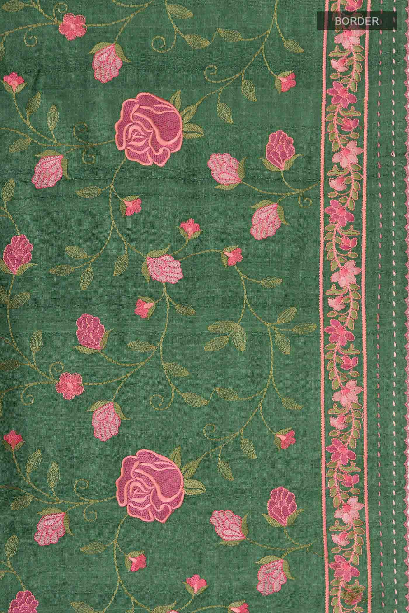 Green Tussar Silk Saree - Image 3