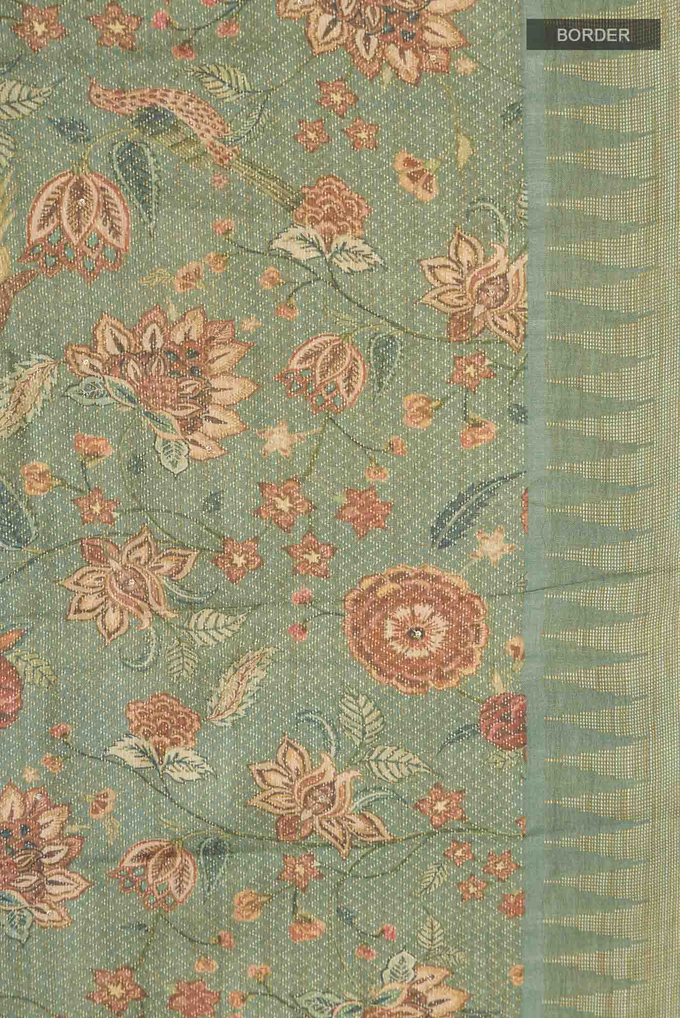 Green Tussar Silk Saree - Image 3