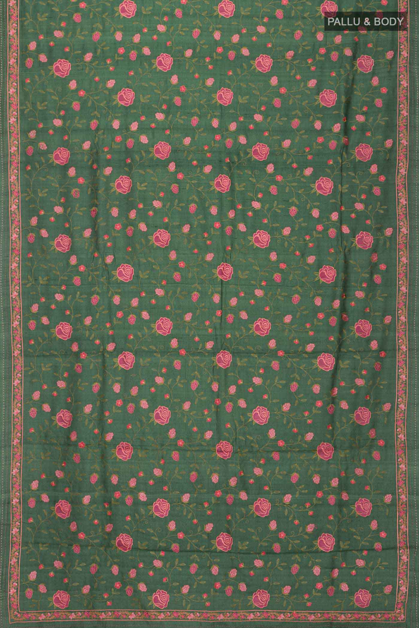 Green Tussar Silk Saree - Image 6