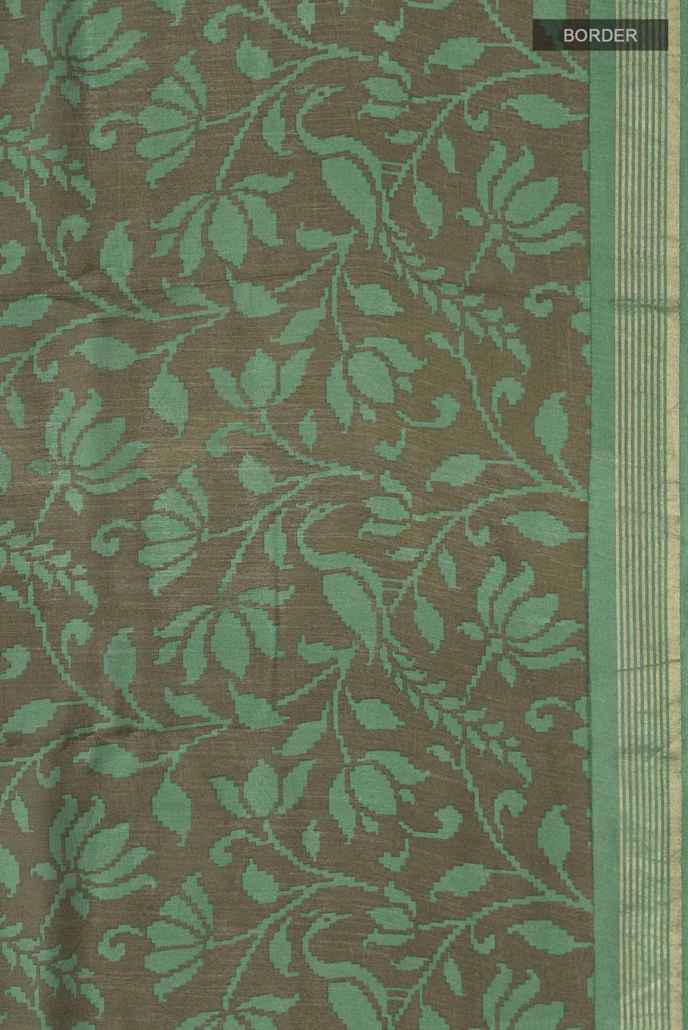 Green Tussar Silk Saree - Image 3