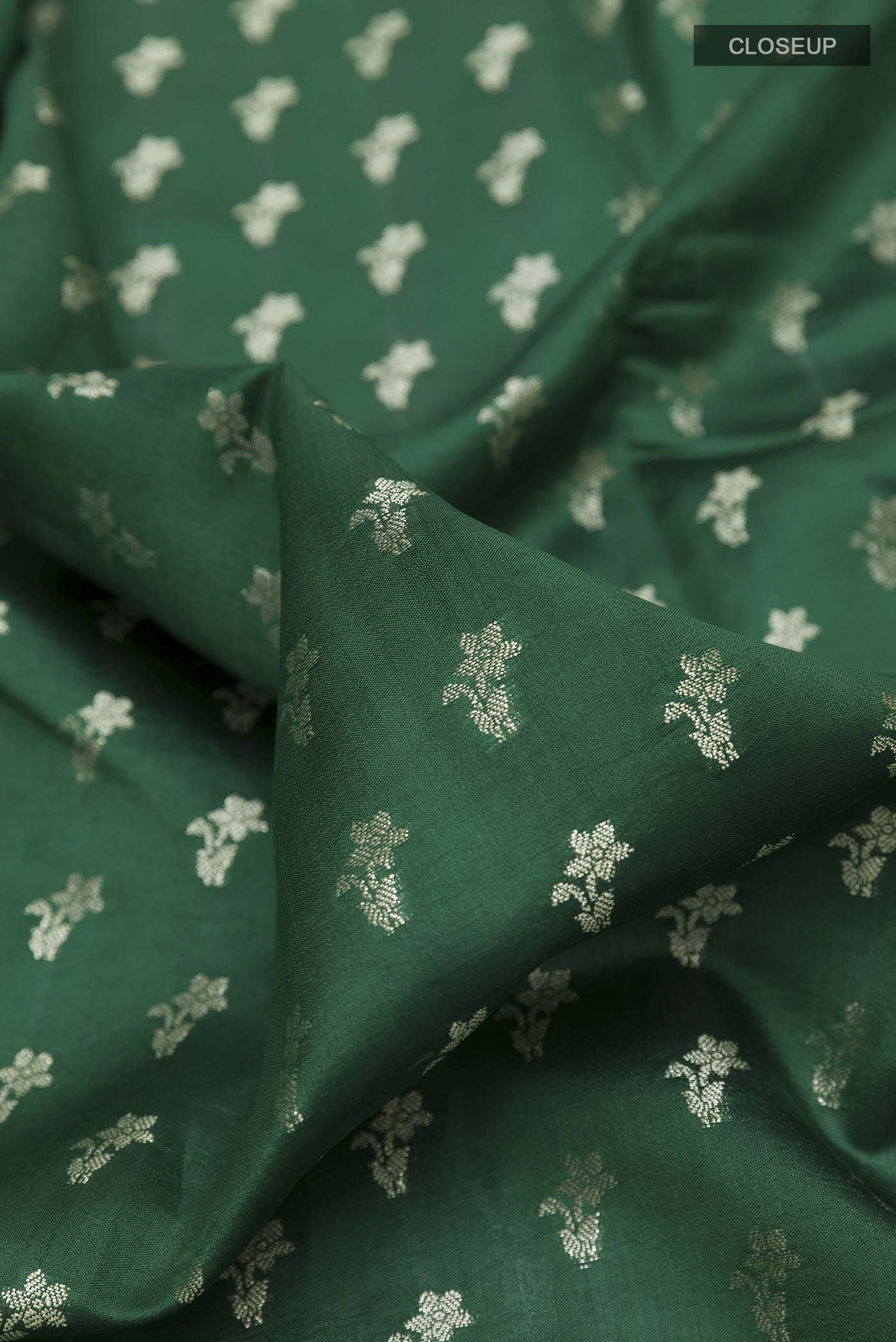 Green Banarasi Raw Silk Saree - Image 2