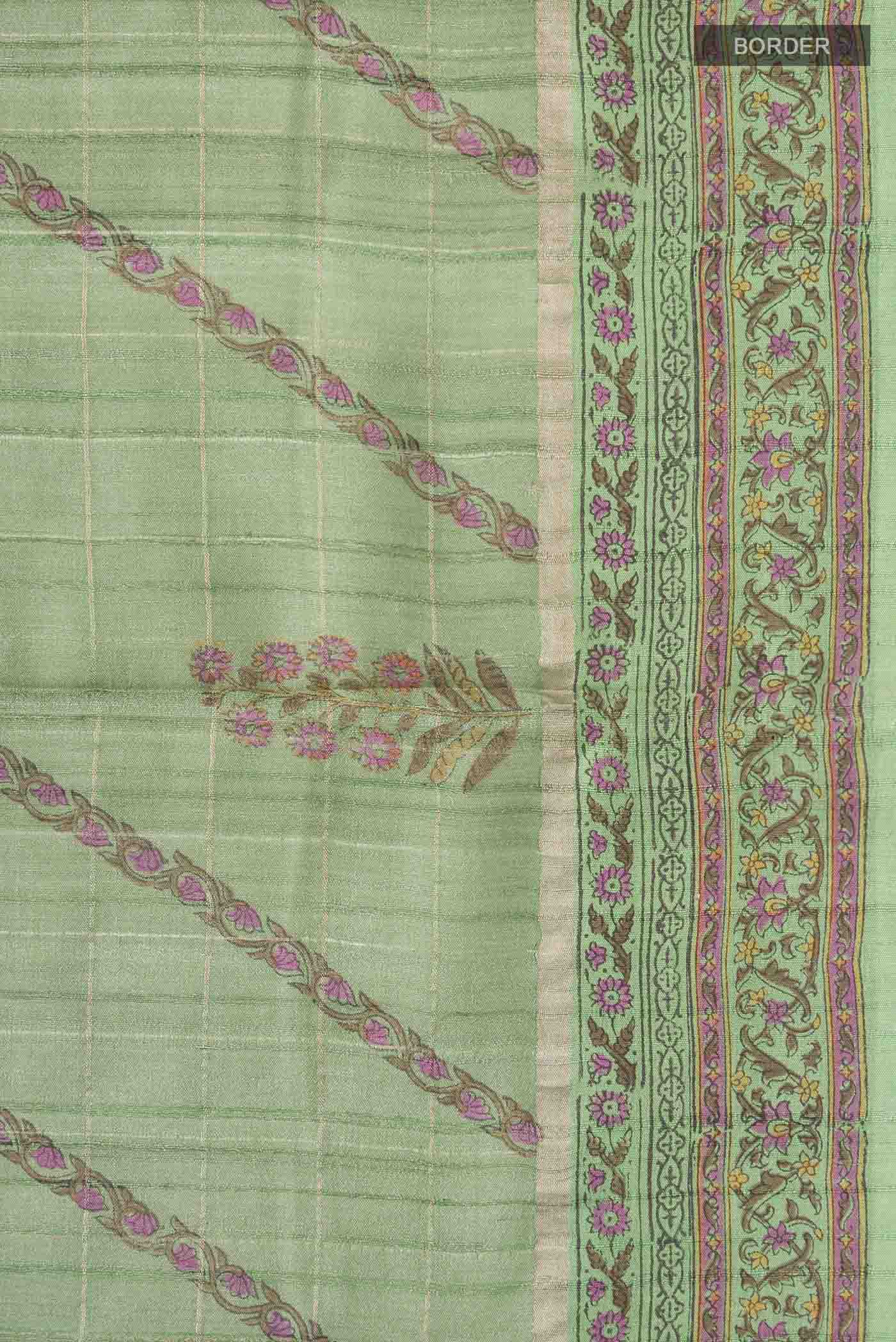 Green Tussar Silk Saree - Image 3
