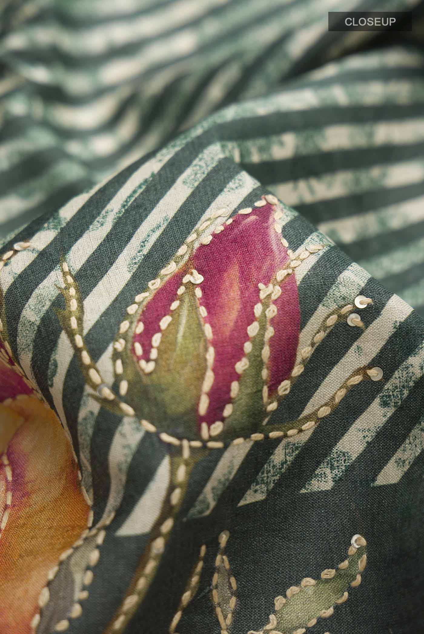 Green Tussar Silk Saree - Image 2