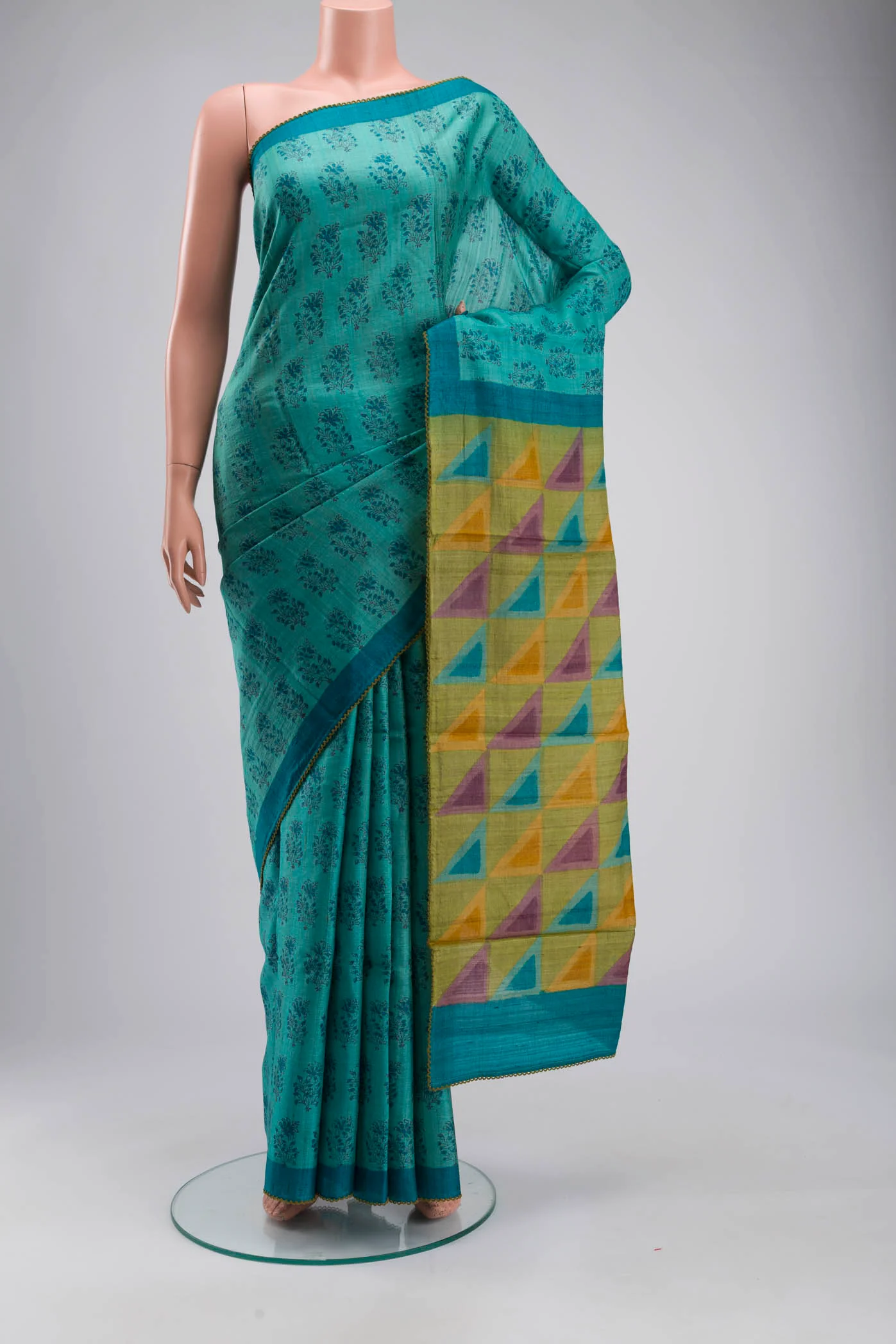 Blue Tussar Silk Saree