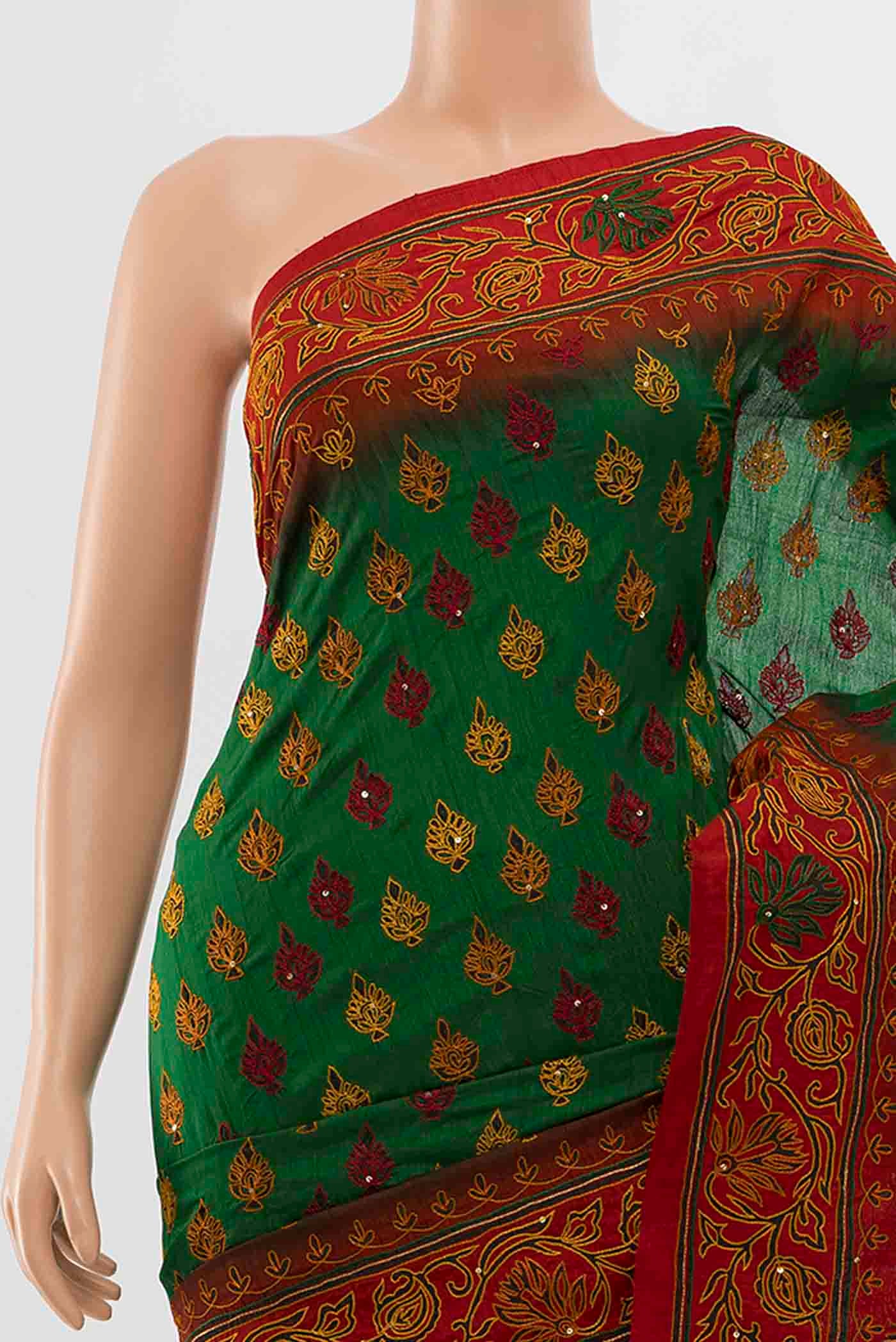 Green Blended Raw Silk Saree - Image 2