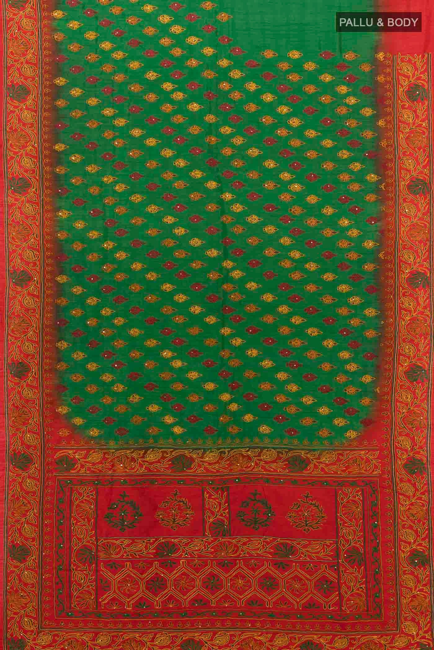 Green Blended Raw Silk Saree - Image 5