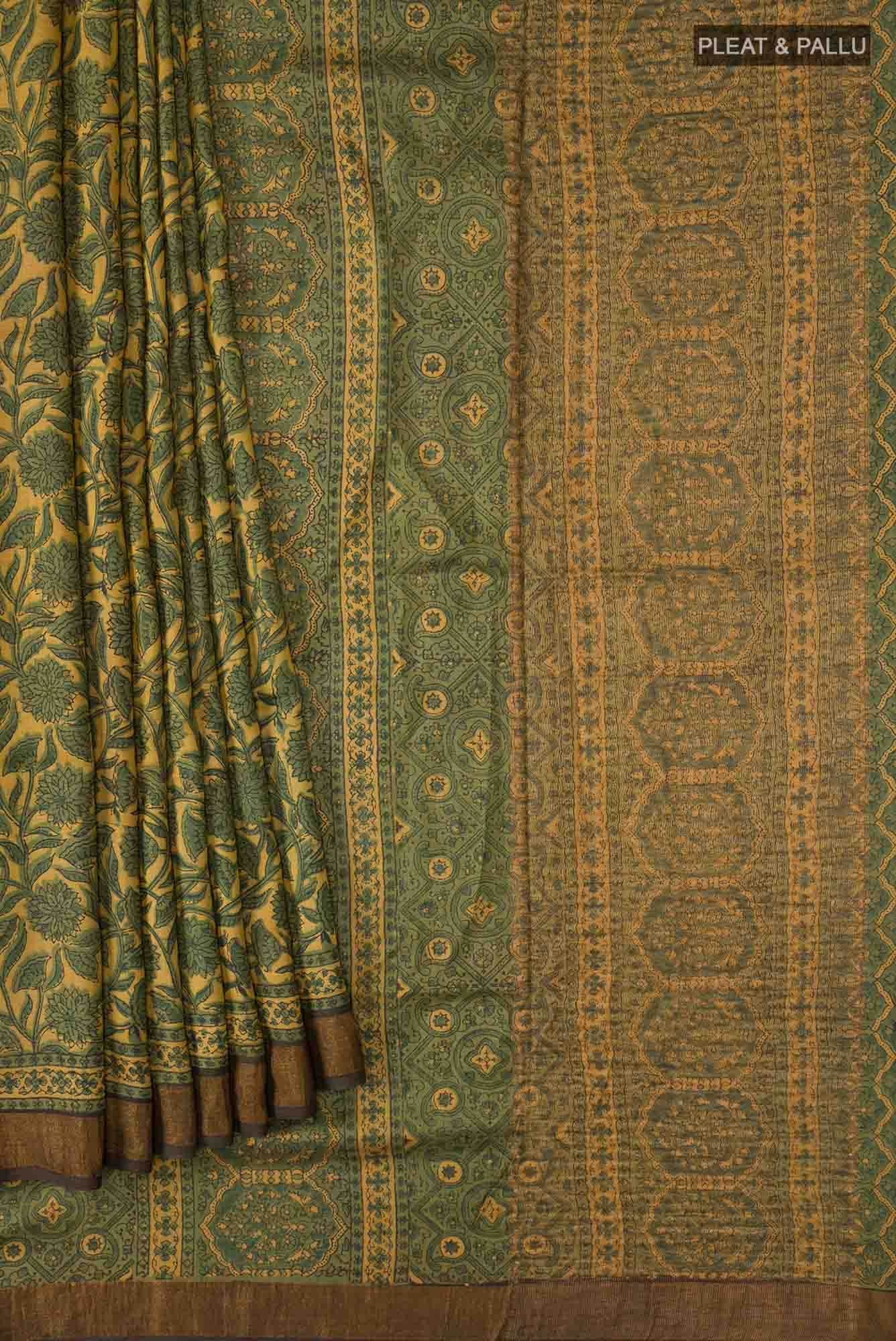 Green Tussar Silk Saree - Image 2