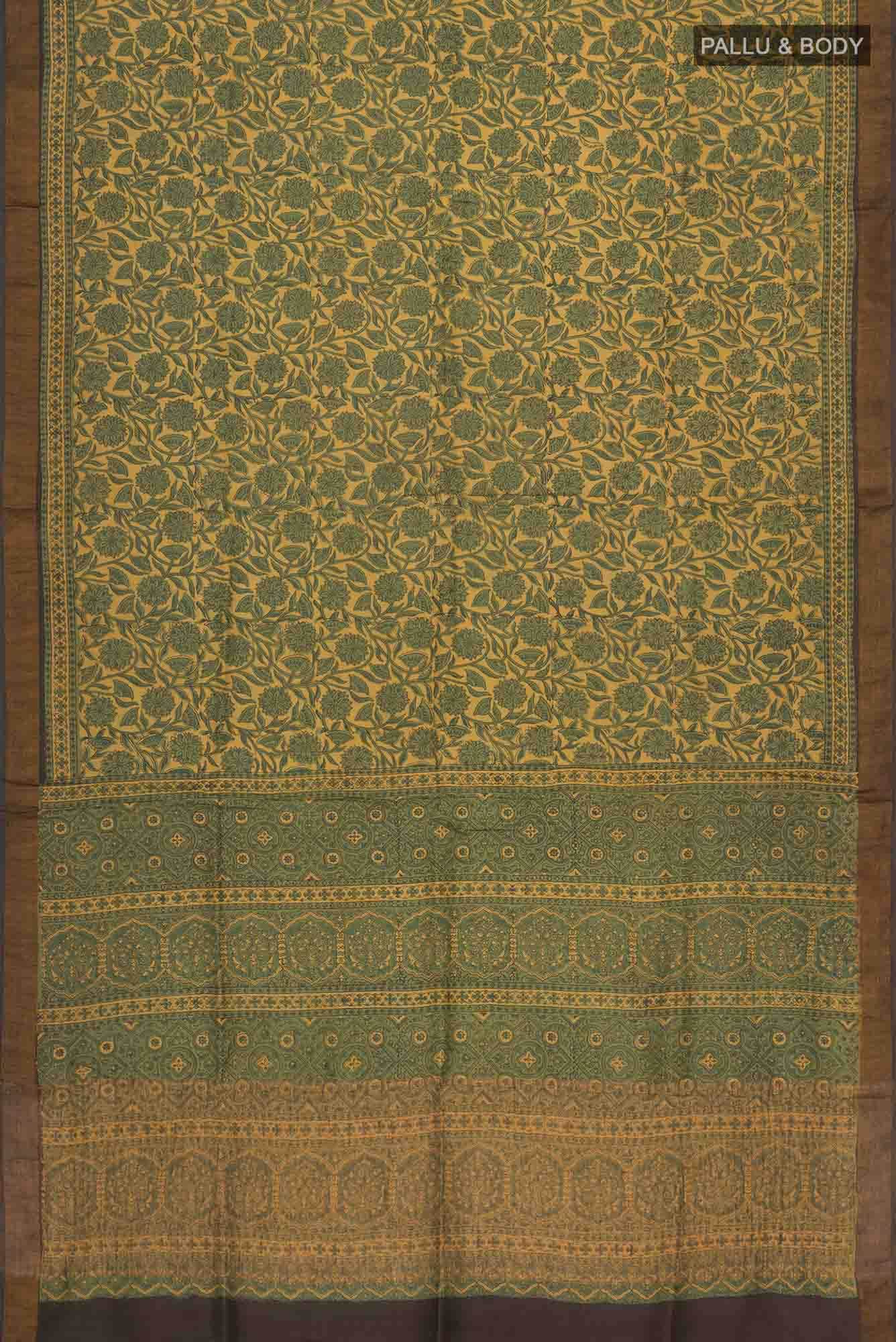 Green Tussar Silk Saree - Image 4