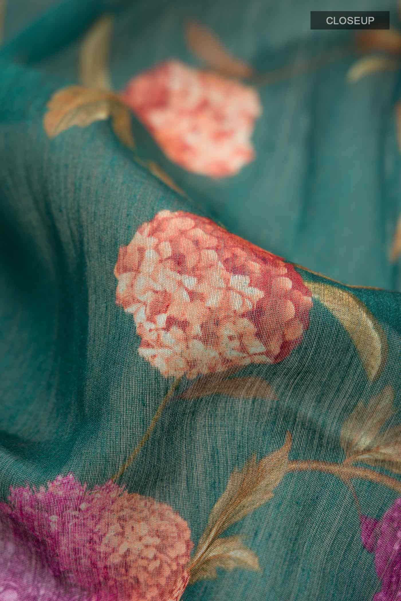 Green Tussar Silk Saree - Image 2