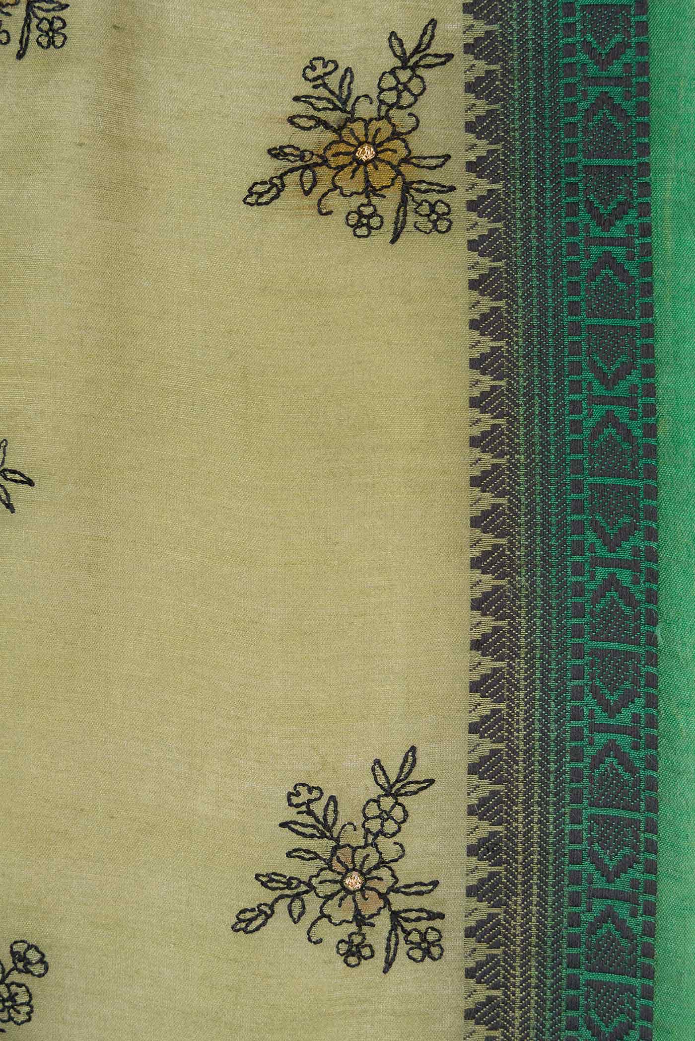 Sage Green Tussar Silk Saree - Image 3