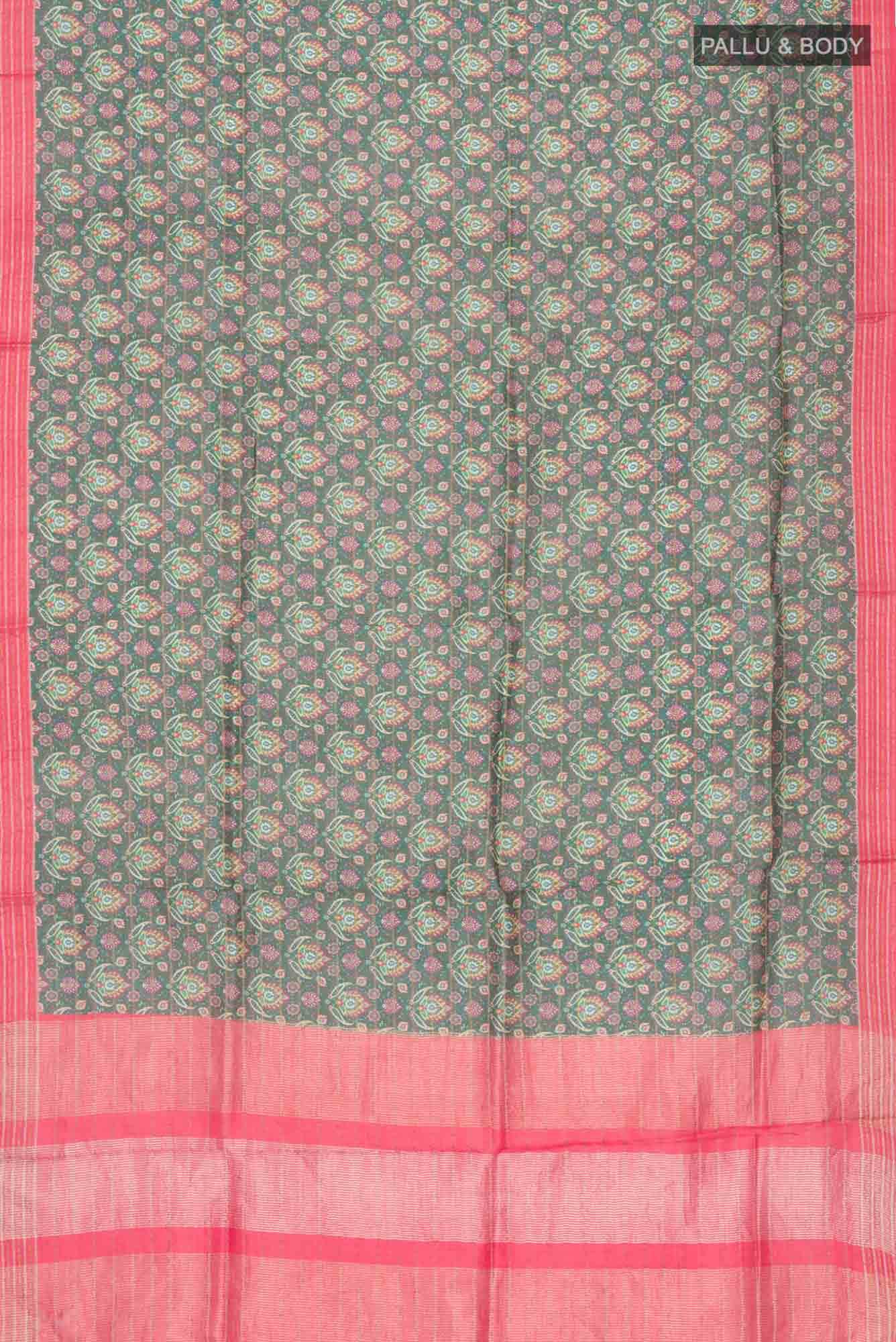 Davys Grey Tussar Silk Saree - Image 3