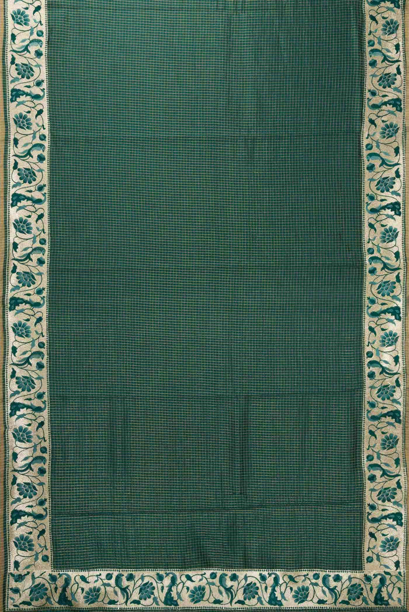 Bottle Green Tussar Silk Saree - Image 4