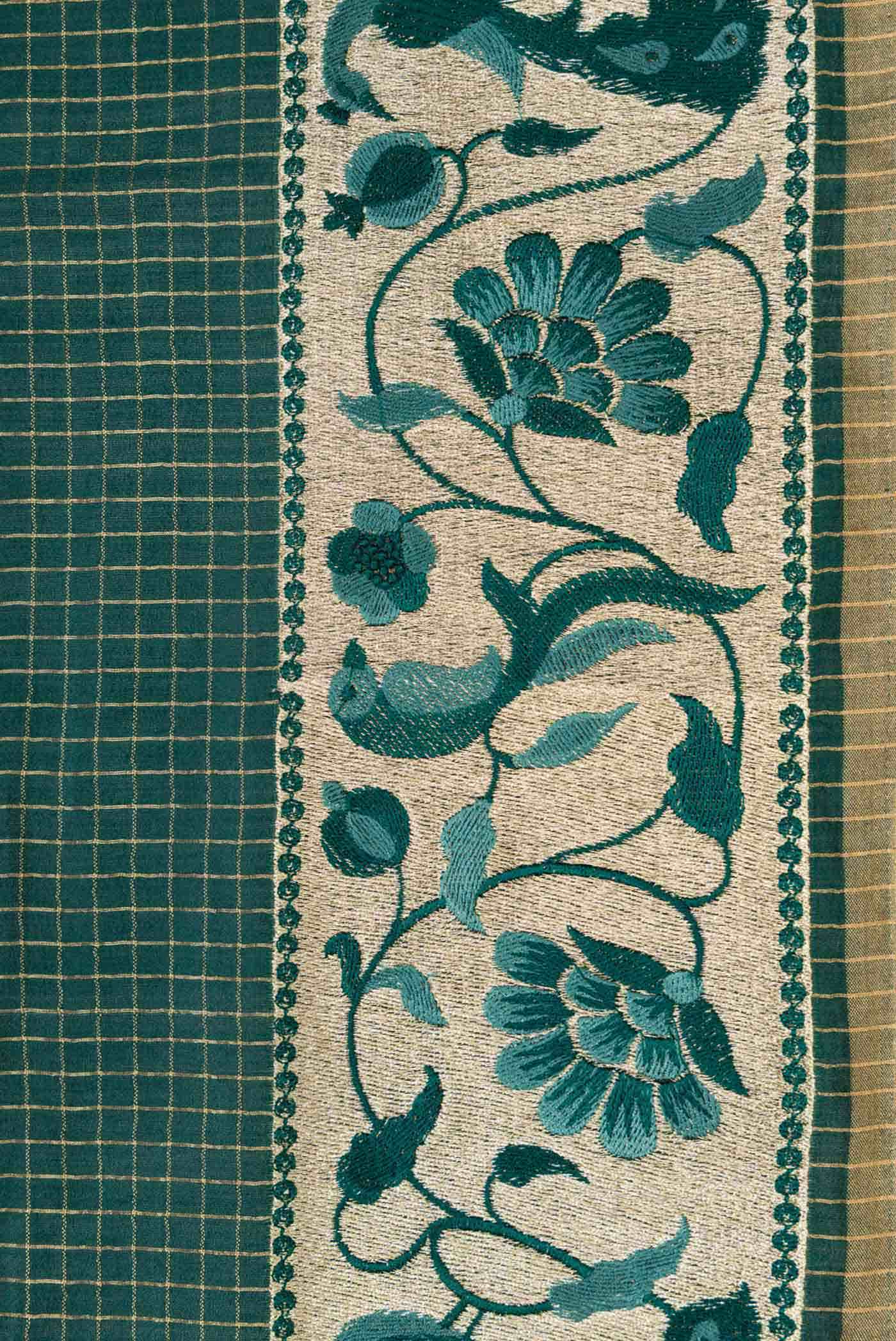 Bottle Green Tussar Silk Saree - Image 5