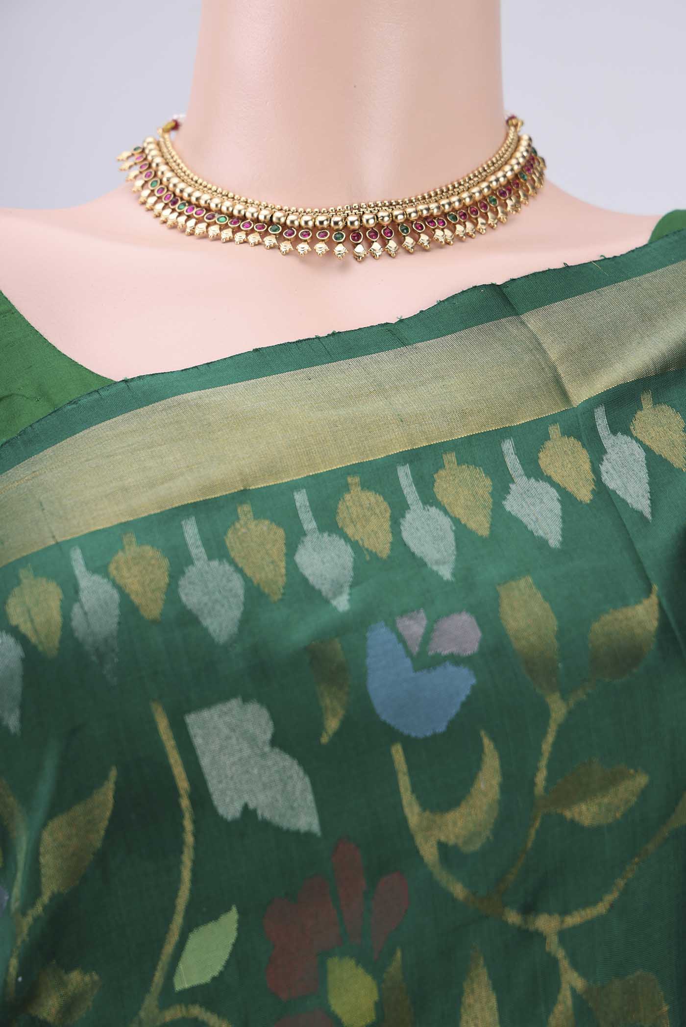 Pure Silk Pure Zari Green Uppada Saree - Image 2