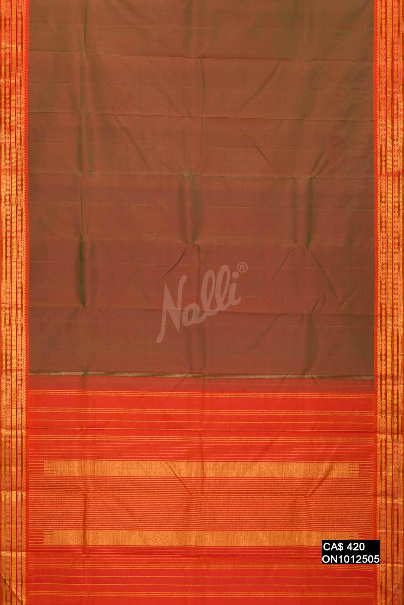 Green With Orange Dual Tone Kanchipuram Silk Saree - Image 2