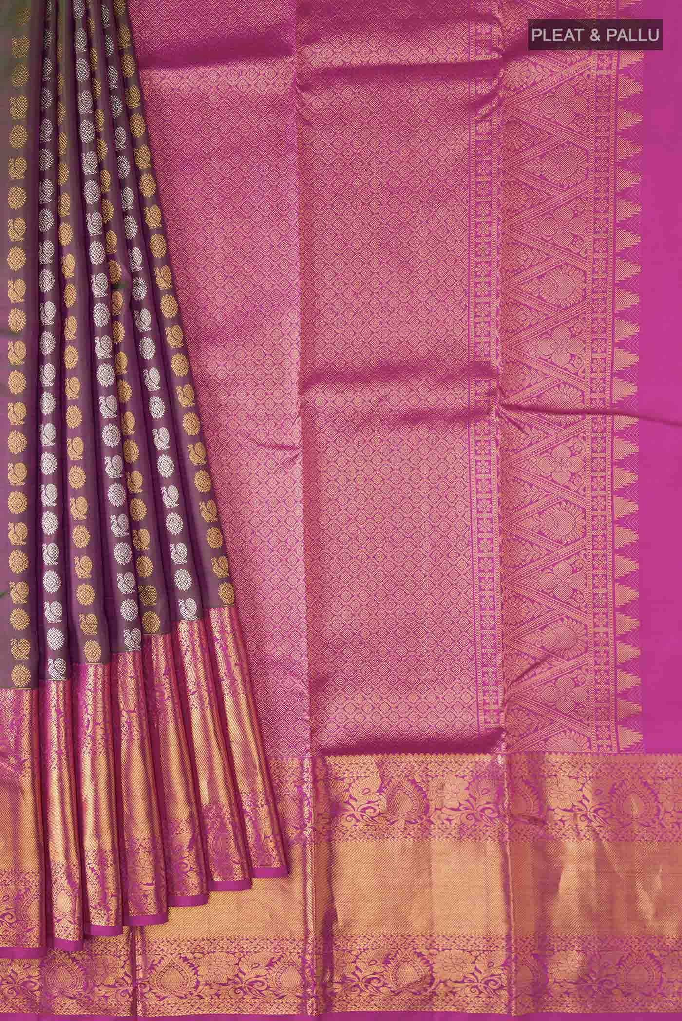 Green with Pink Color Kanchipuram Silk Saree - Image 4