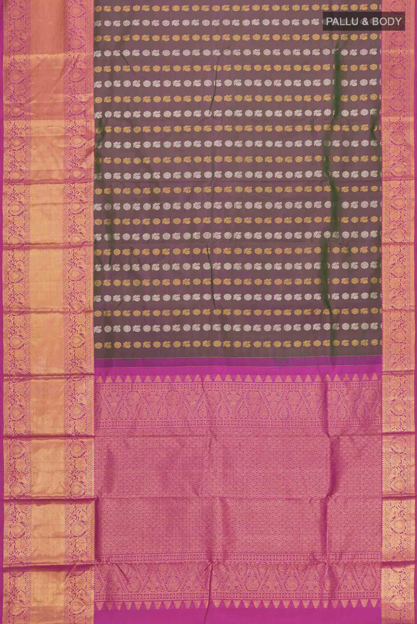 Green with Pink Color Kanchipuram Silk Saree - Image 6