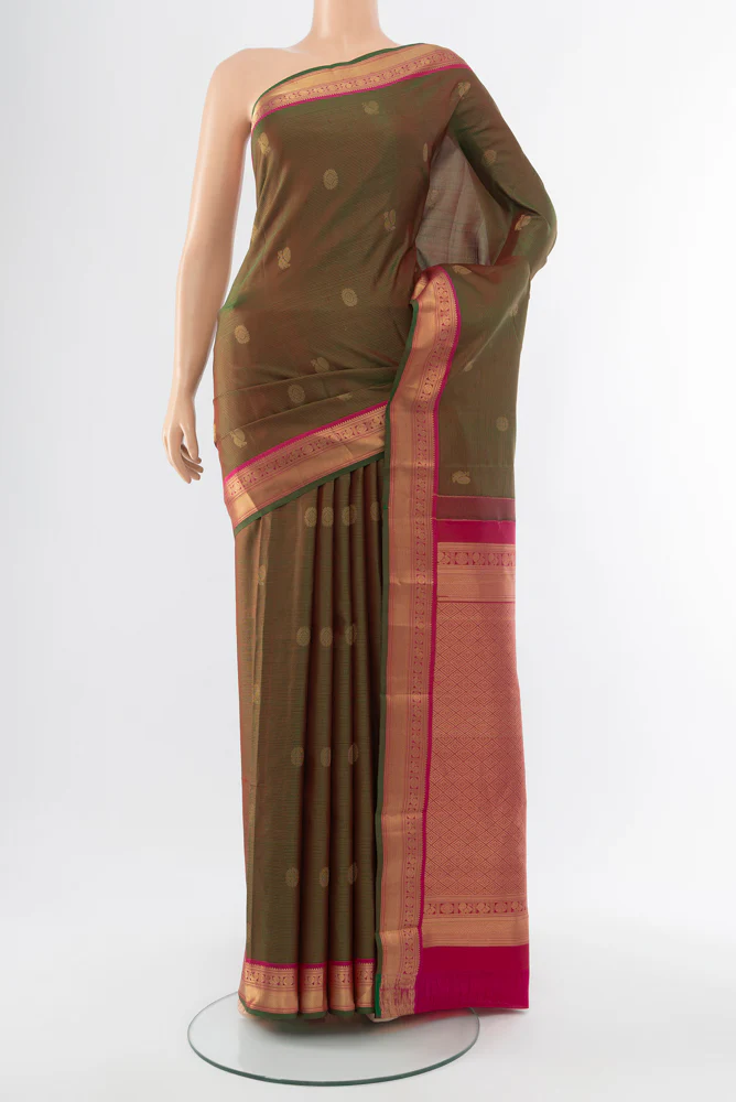 Green with Pink Color Kanchipuram Silk Saree