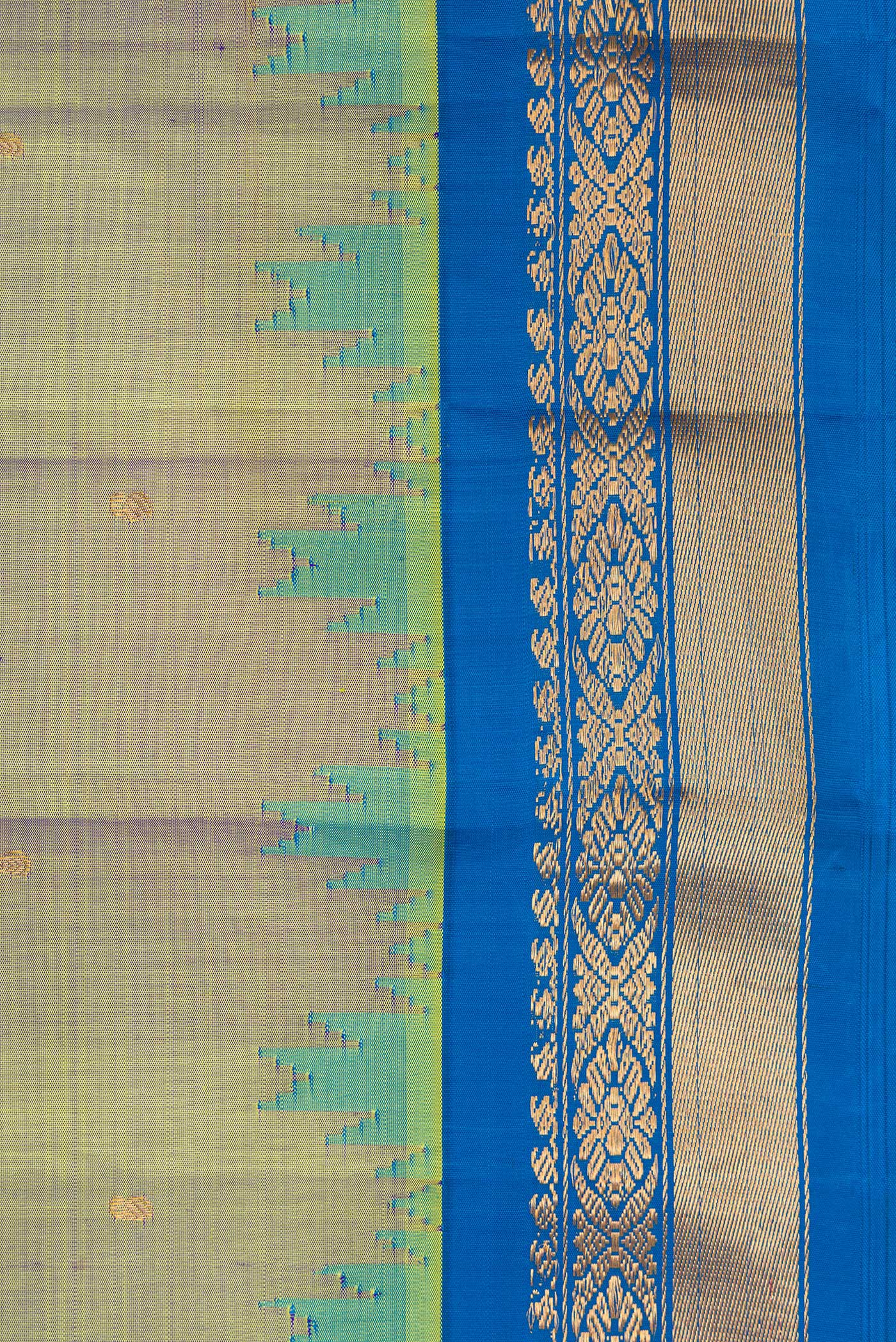 Green with Sky Blue Color Gadwal Silk Saree - Image 3