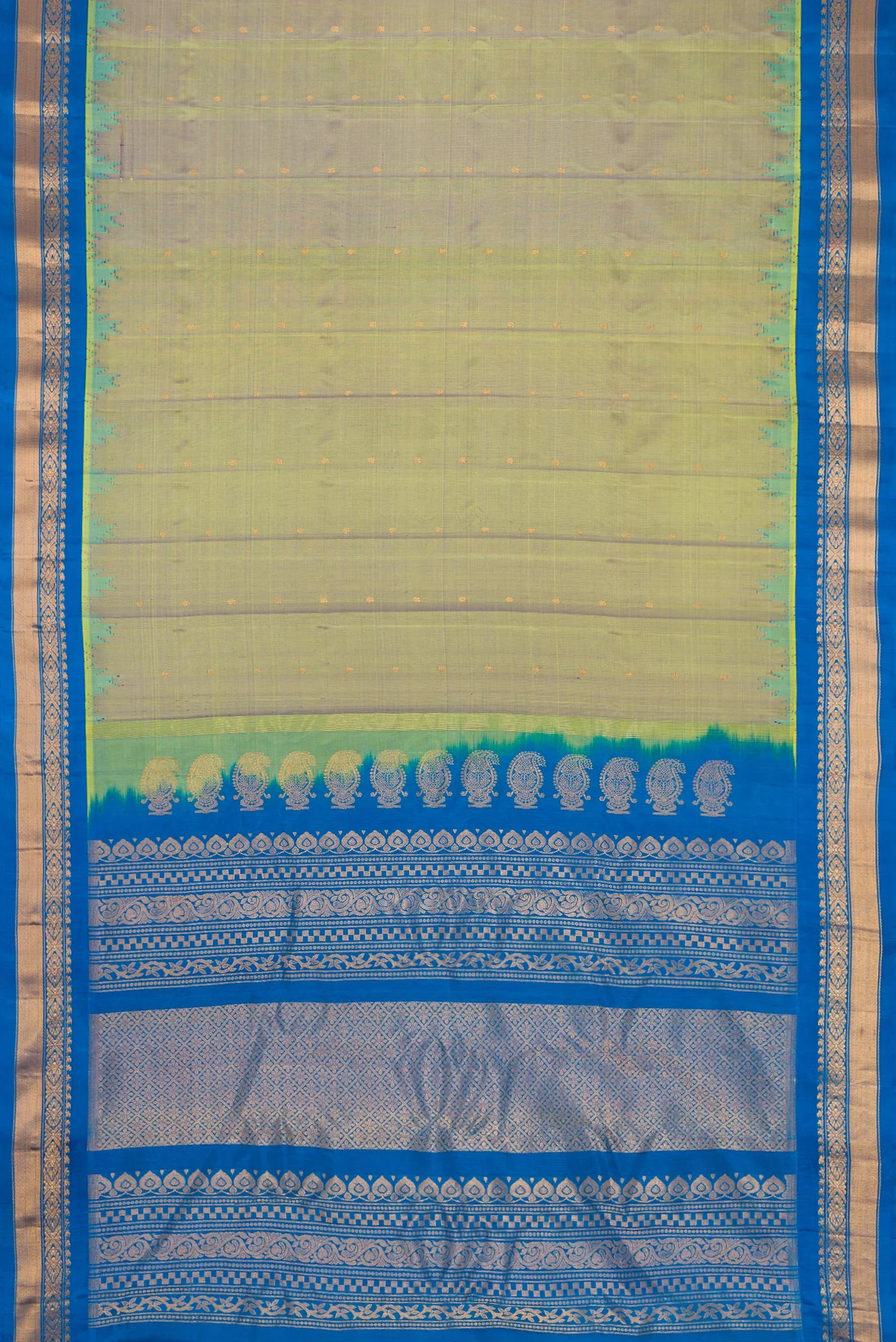 Green with Sky Blue Color Gadwal Silk Saree - Image 6
