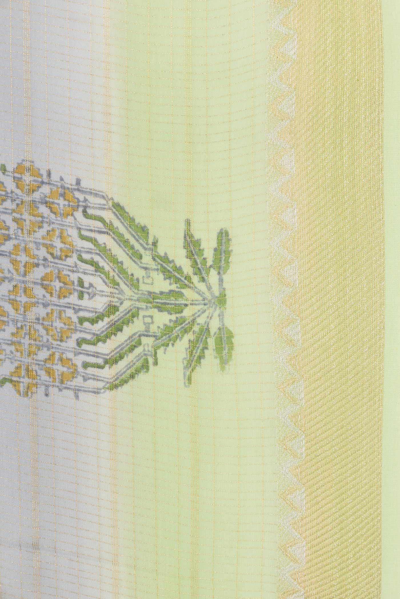 Green, Yellow and Lavender Color Mysore Georgette Saree - Image 3