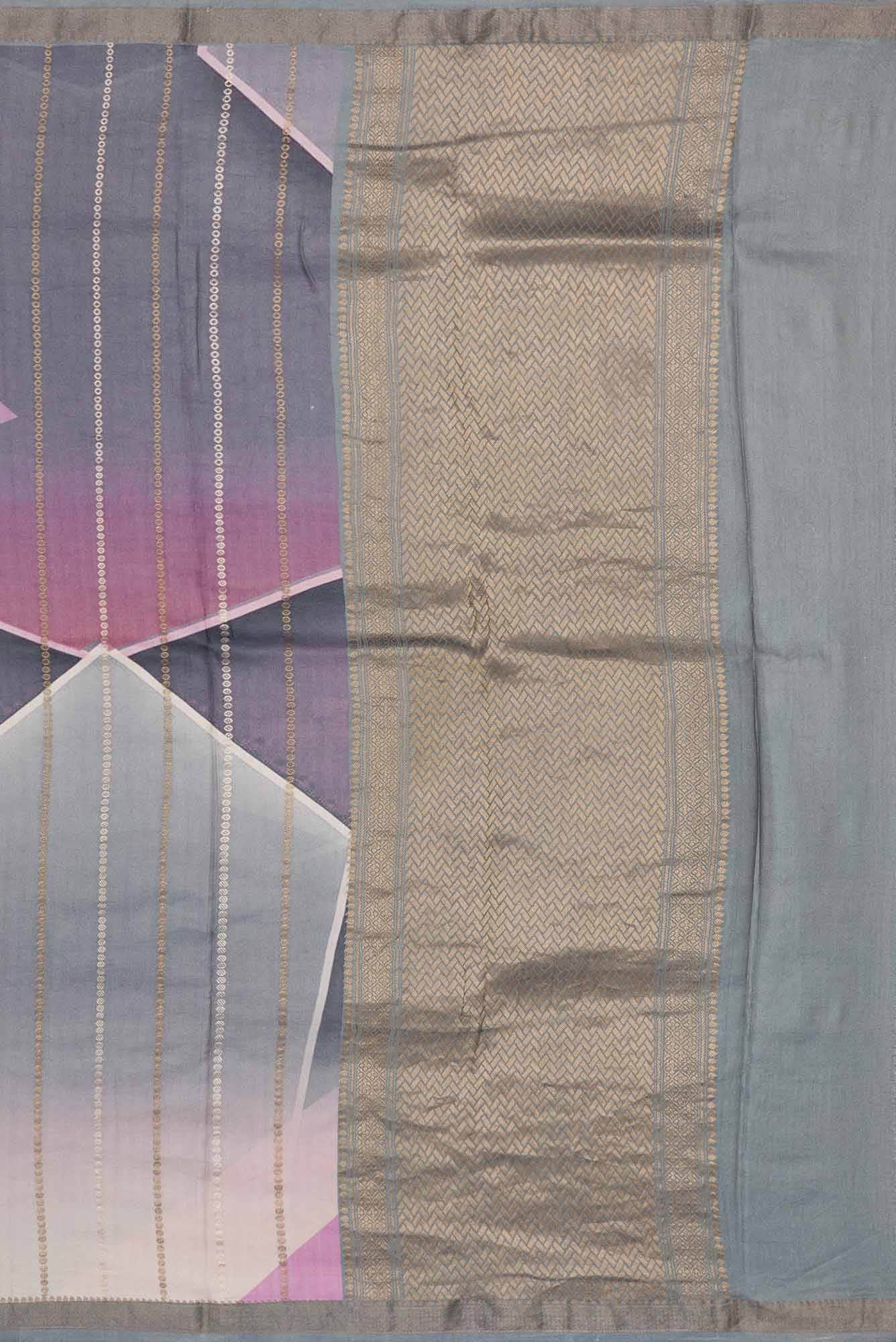 Grey and Lavender Dual Tone Mysore Crepe Saree - Image 5