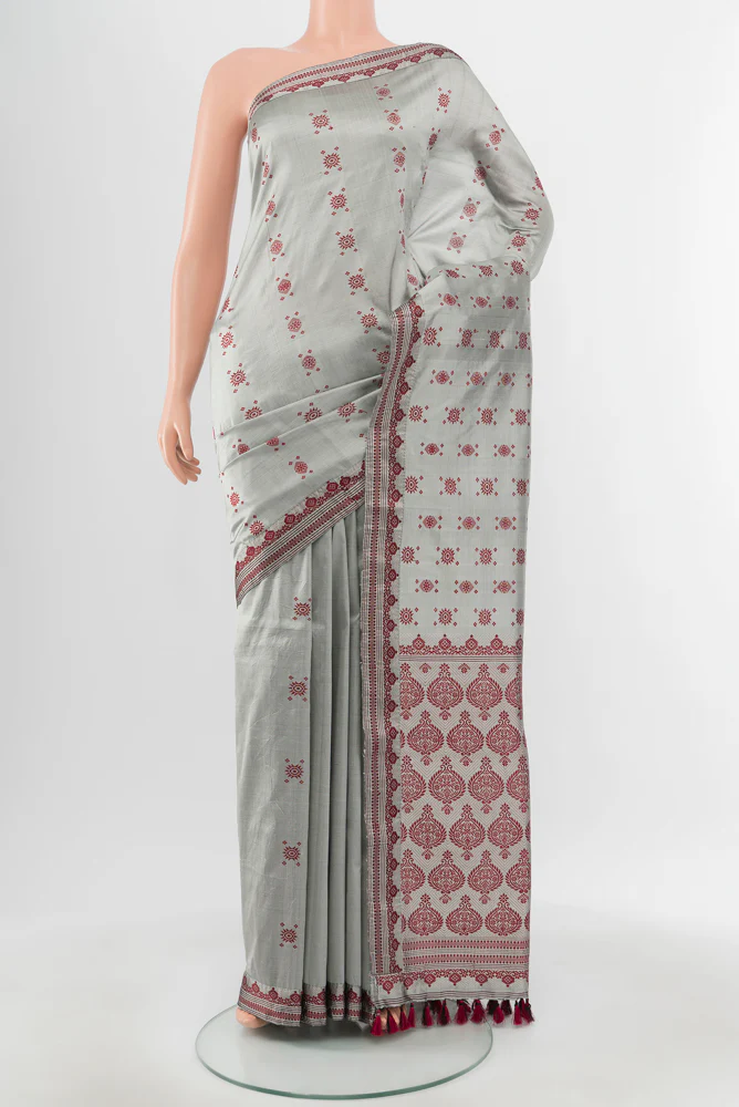 Grey Assam Silk Saree