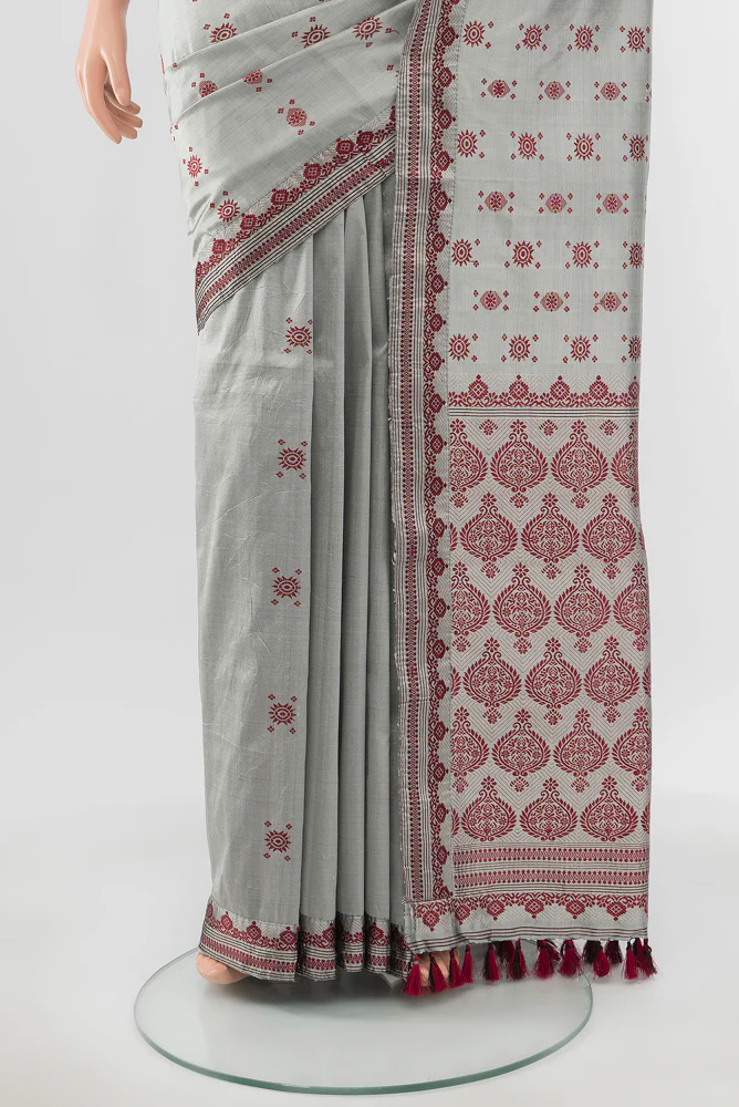 Grey Assam Silk Saree - Image 3