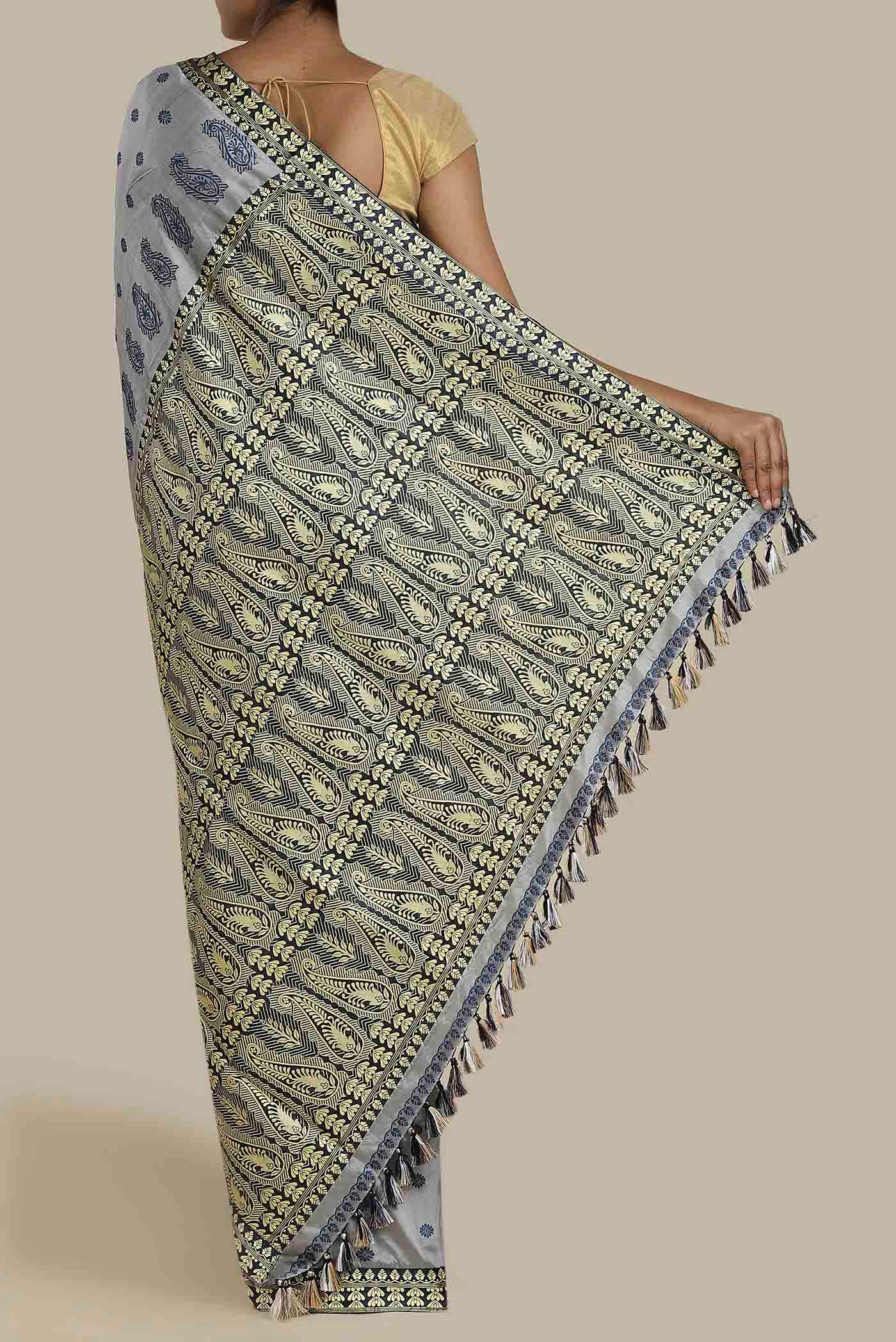 Grey Assam Silk Saree - Image 2