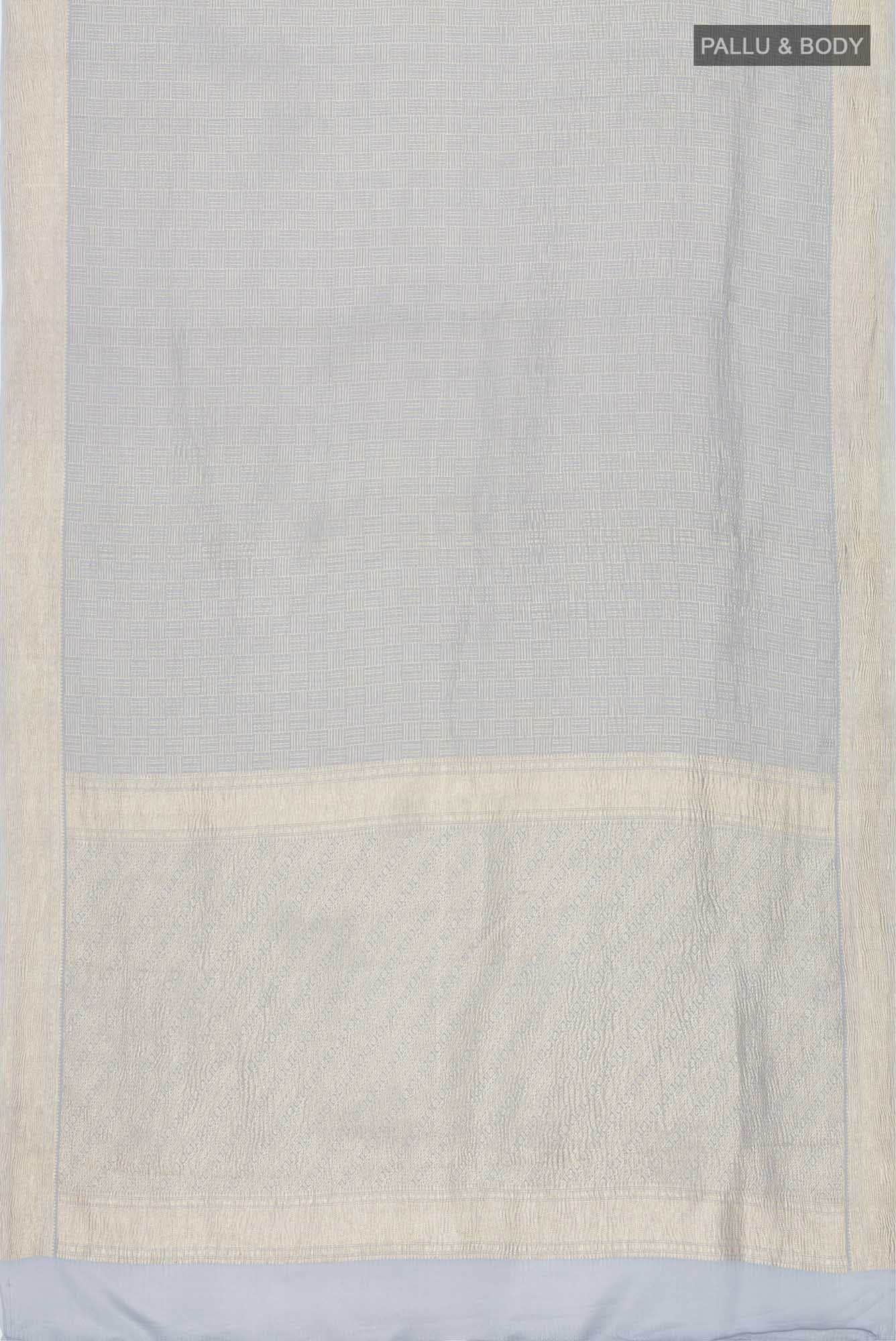 Blue Grey Mysore Crepe Saree - Image 4