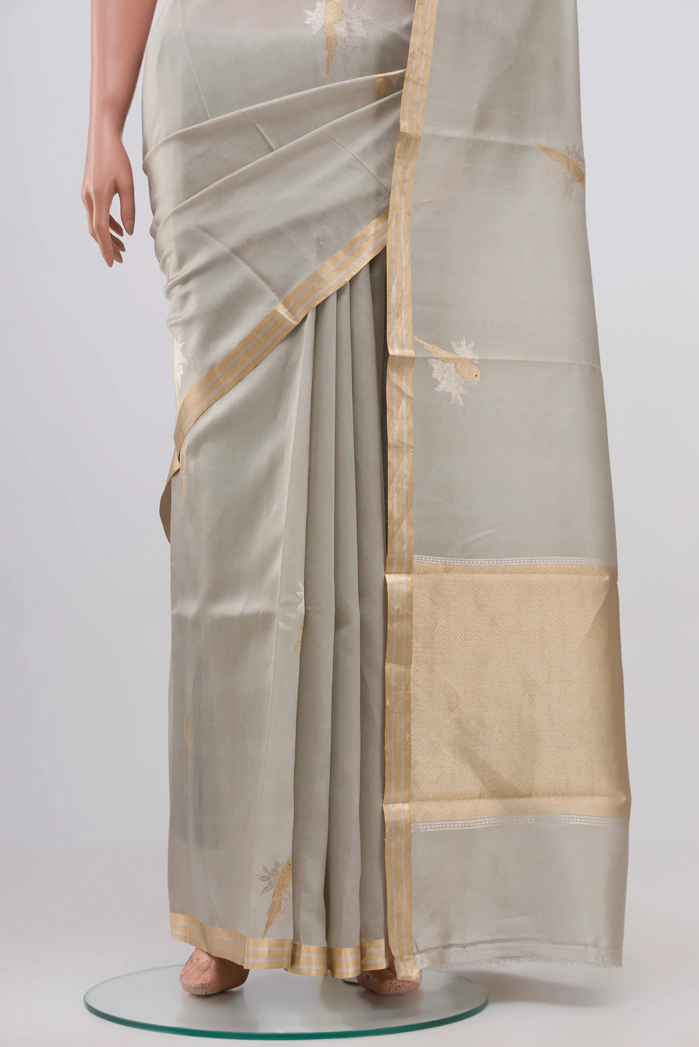 Grey Banarasi Silk Saree - Image 3