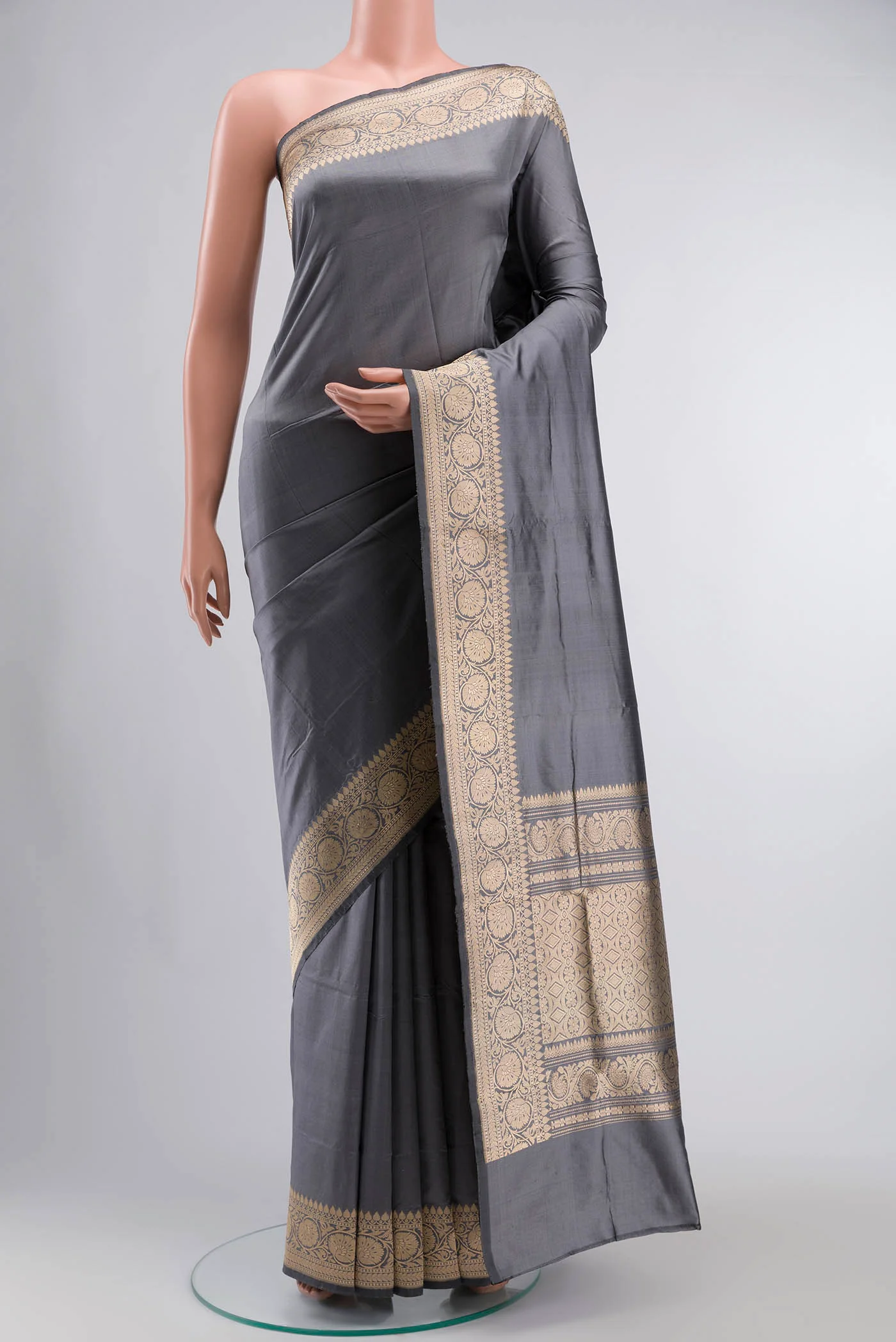 Grey Banarasi Katan Silk Saree