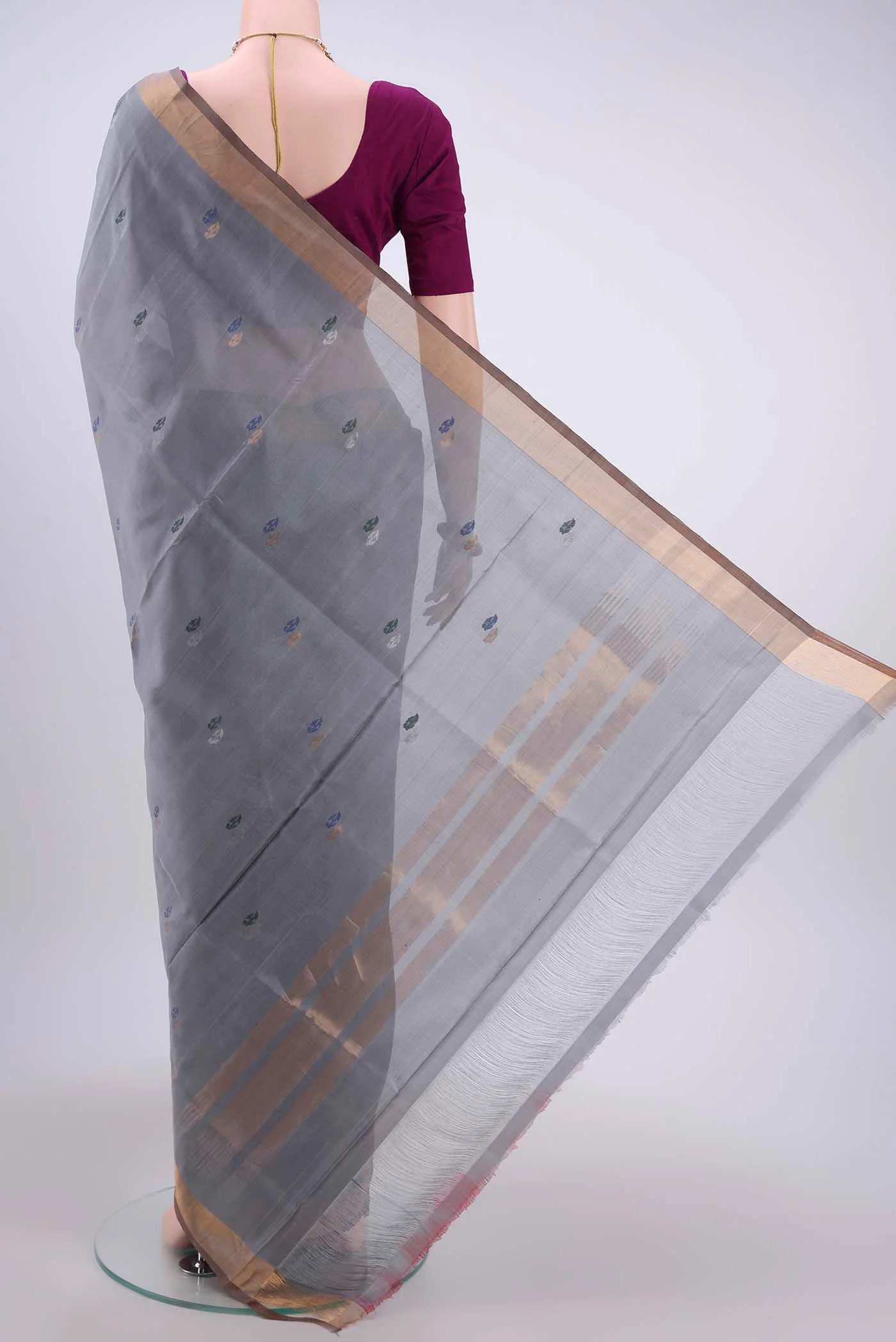 Blue Grey Uppada Silk Saree - Image 3