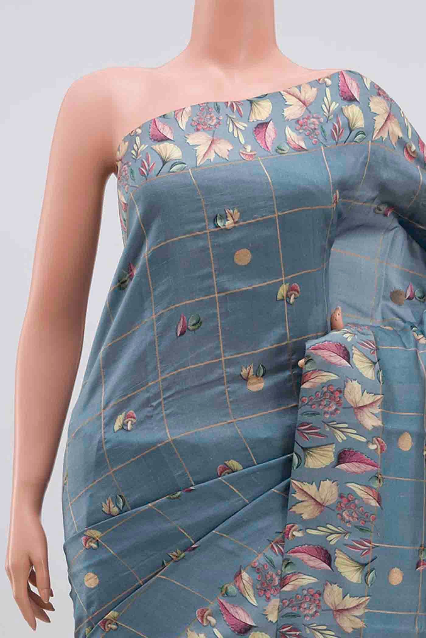 Blue Grey Banarasi Katan Silk Saree - Image 2