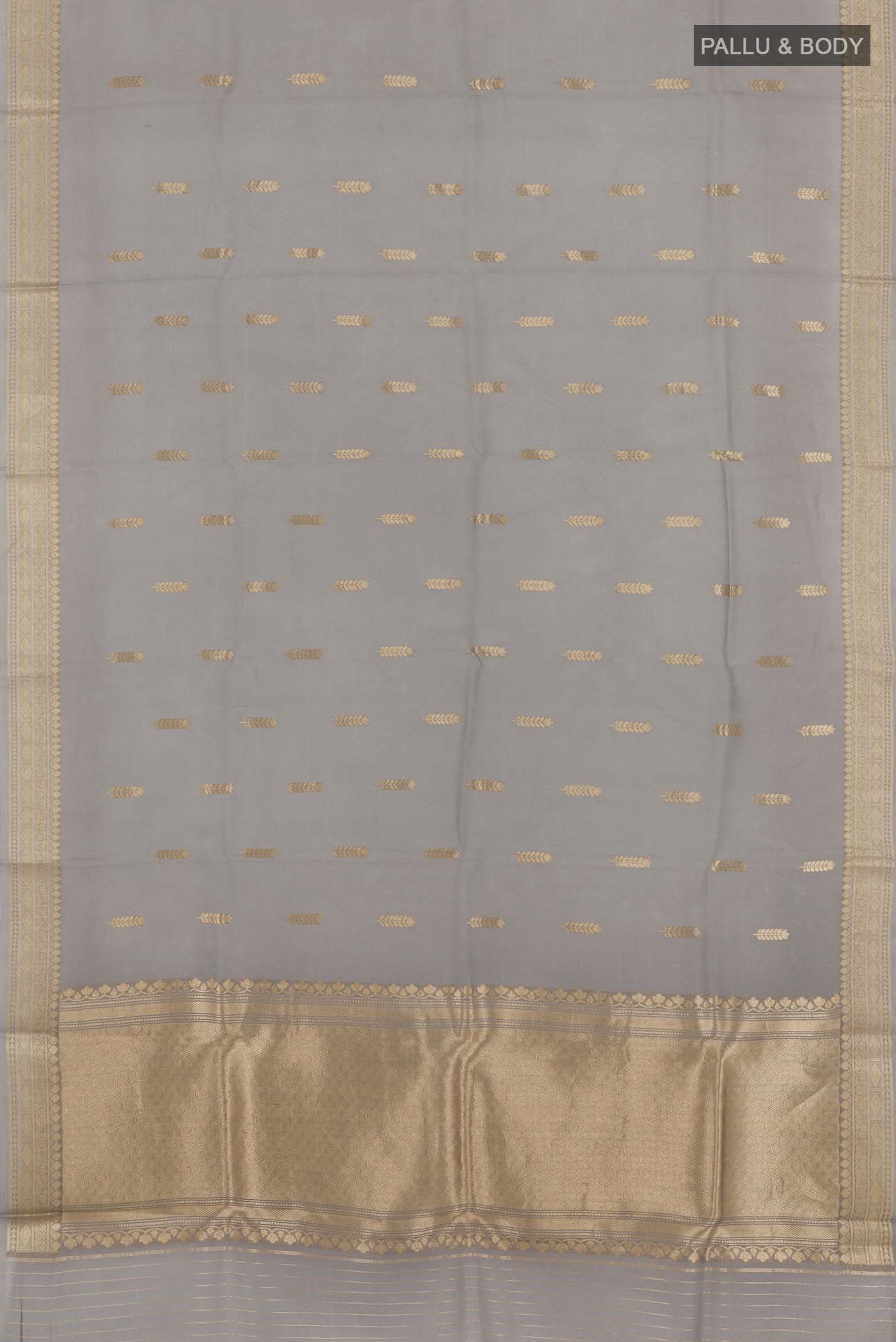 Grey Banarasi Kora Silk Saree - Image 3