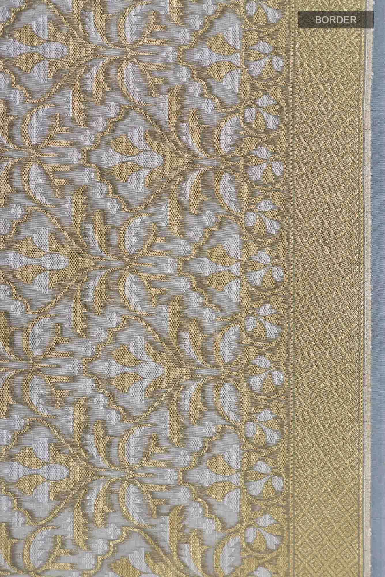 Grey Banarasi Kora Silk Saree - Image 4
