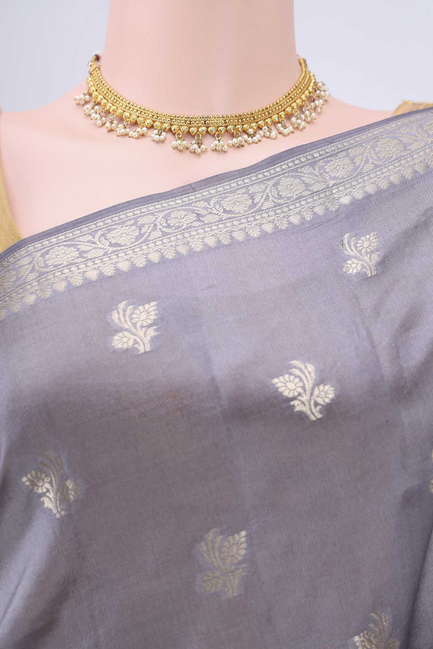 Grey Banarasi Raw Silk Saree - Image 2
