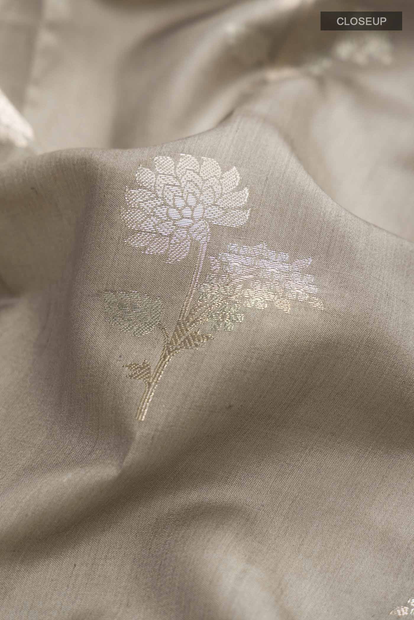 Grey Banarasi Raw Silk Saree - Image 2