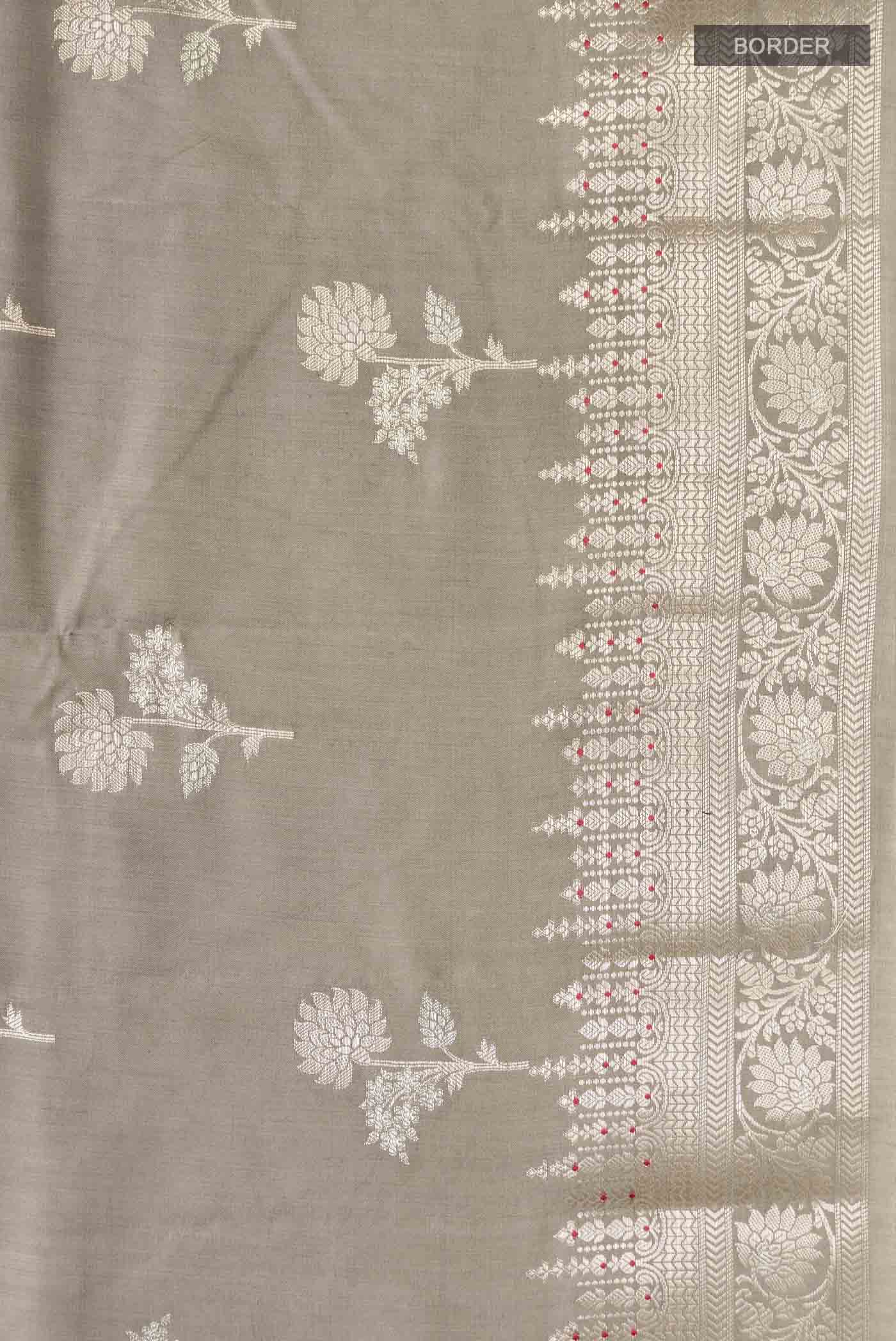 Grey Banarasi Raw Silk Saree - Image 3