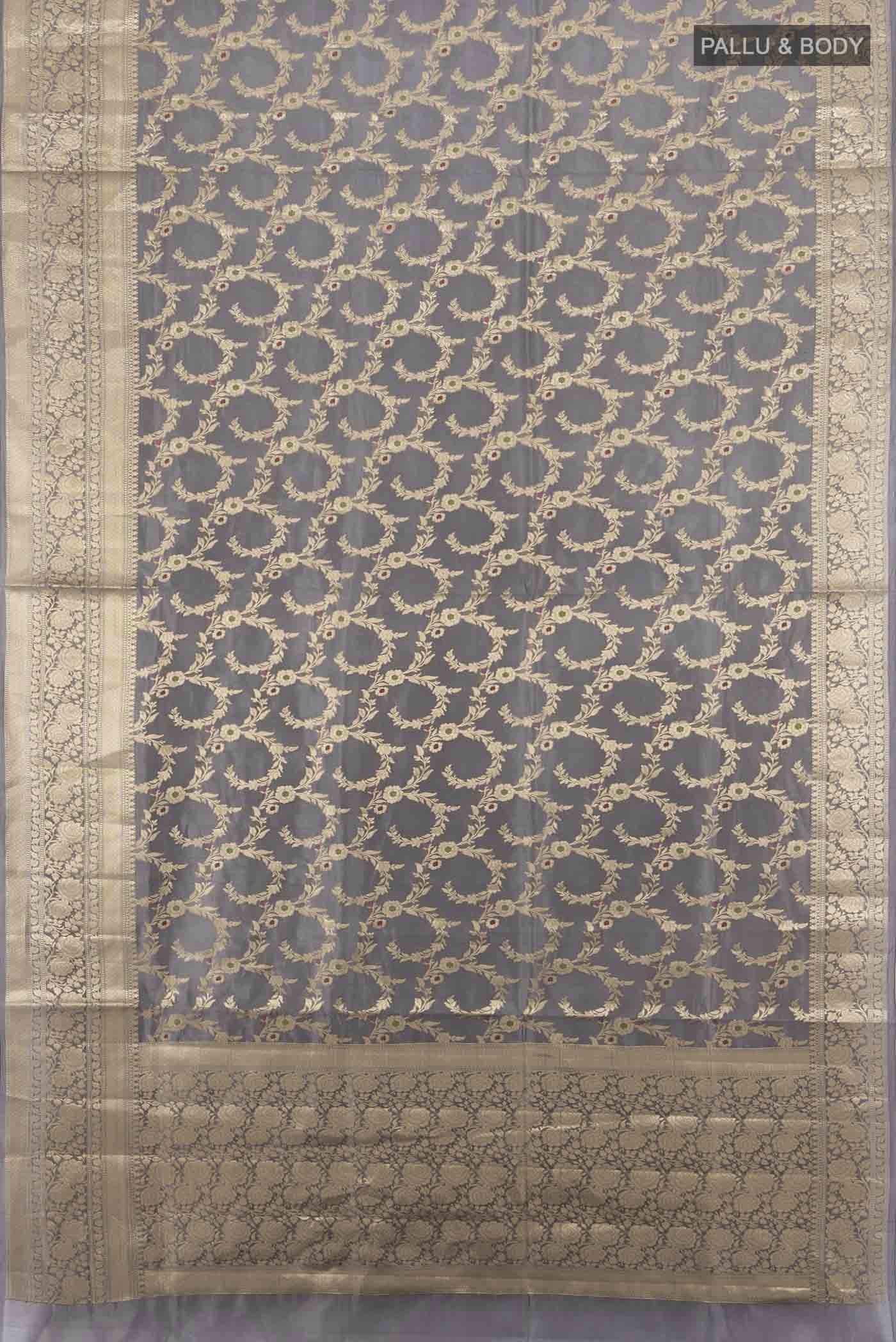 Grey Banarasi Raw Silk Saree - Image 5