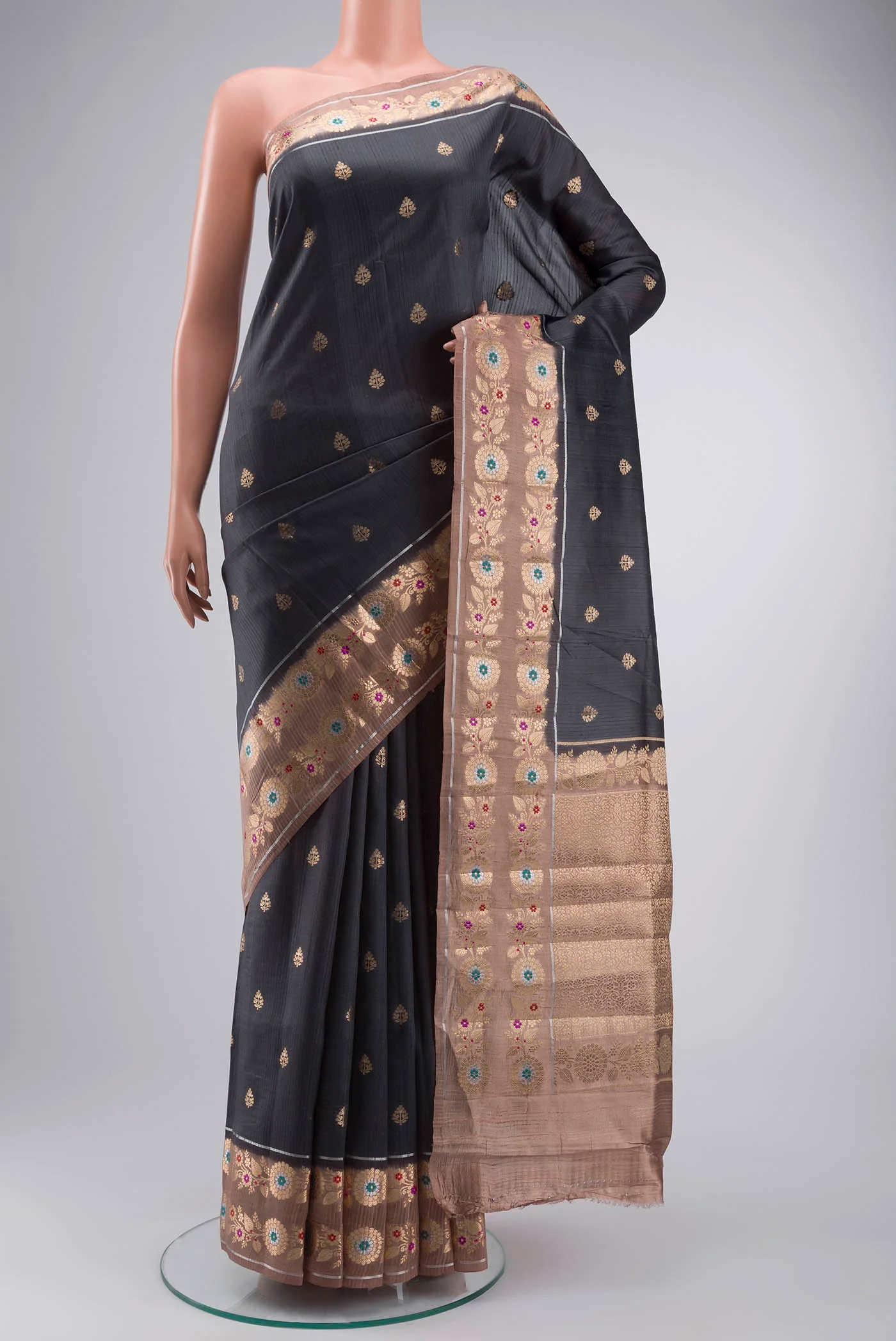 Grey Banarasi Raw Silk Saree