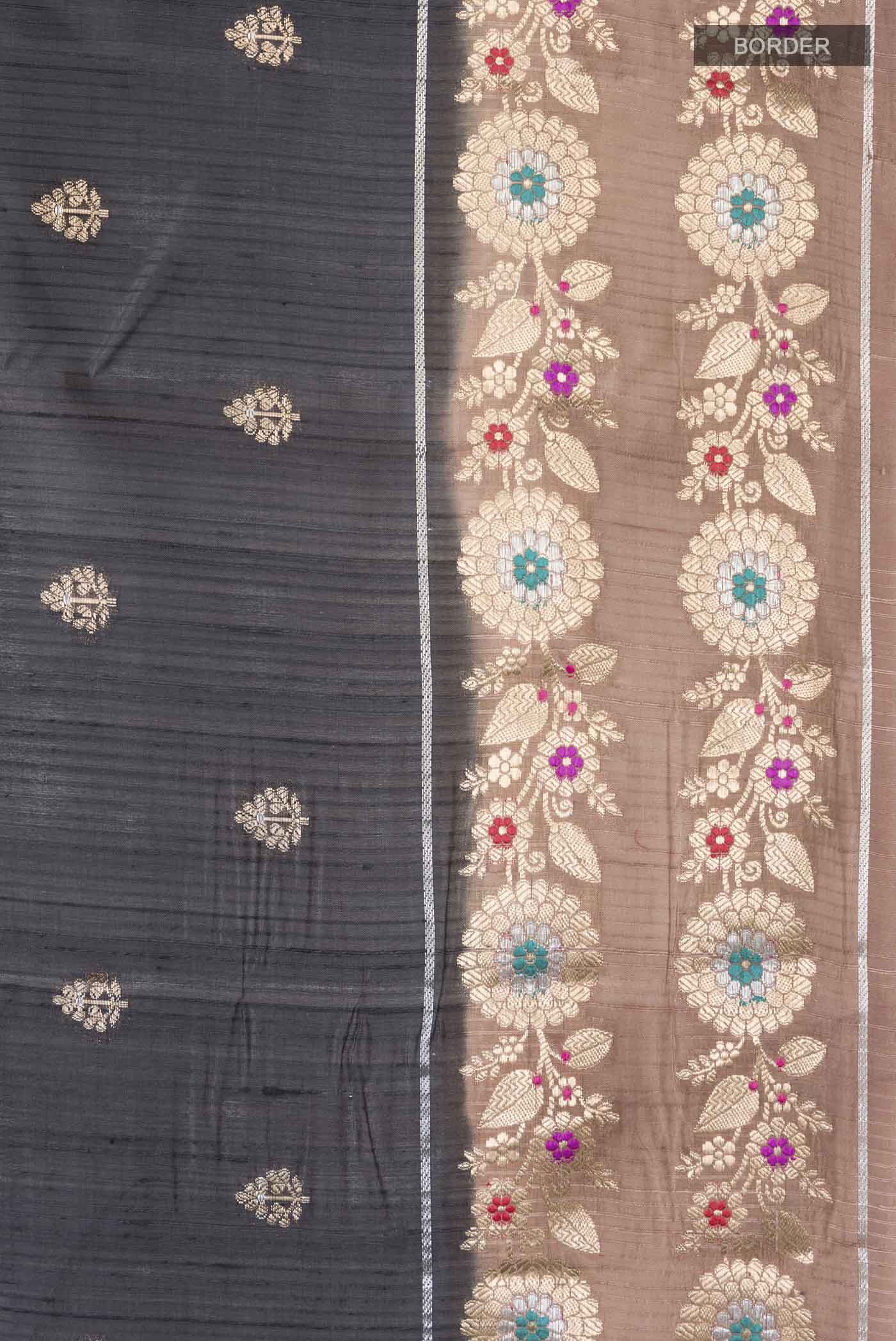 Grey Banarasi Raw Silk Saree - Image 3