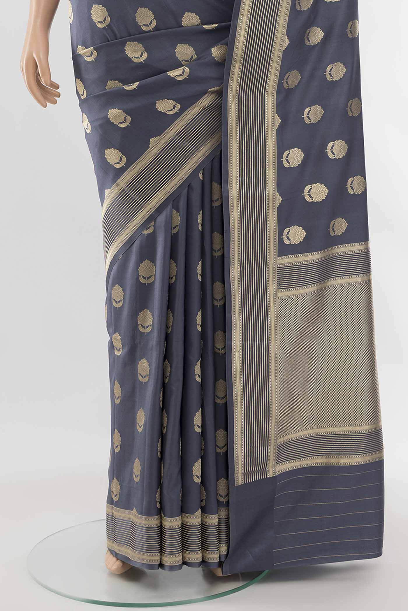 Grey Banarasi Silk Saree - Image 3